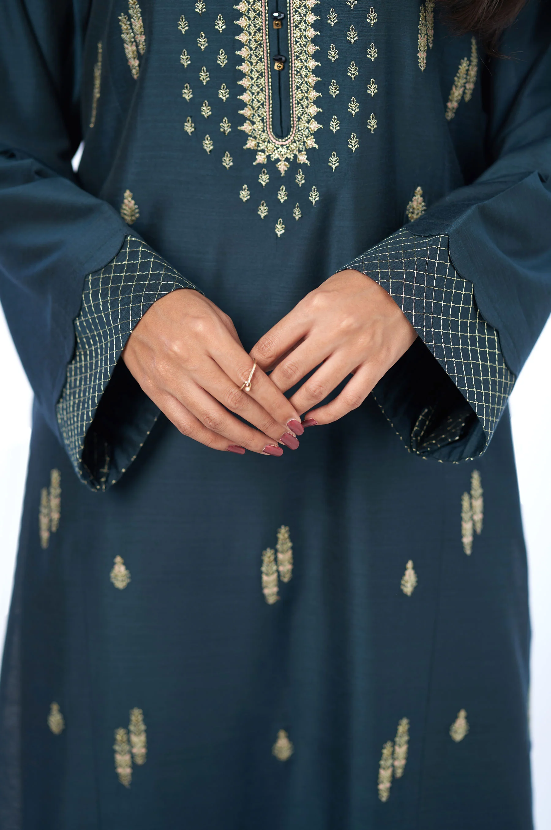 Stitched 2 Piece Cotton Silk Embroidered Outfit - Image 5