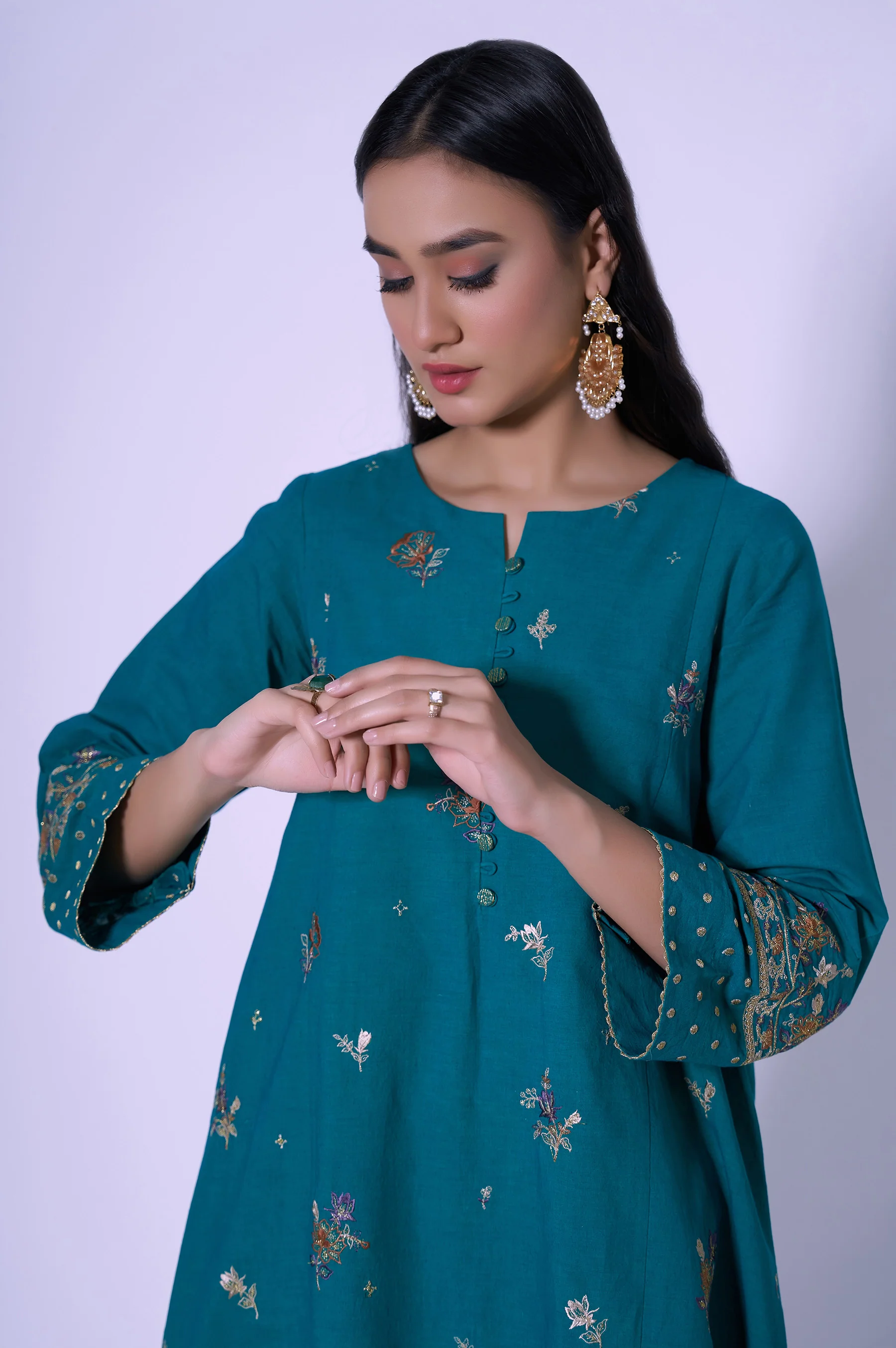 Stitched 2 Piece Cotton Net Embroidered Outfit - Image 4
