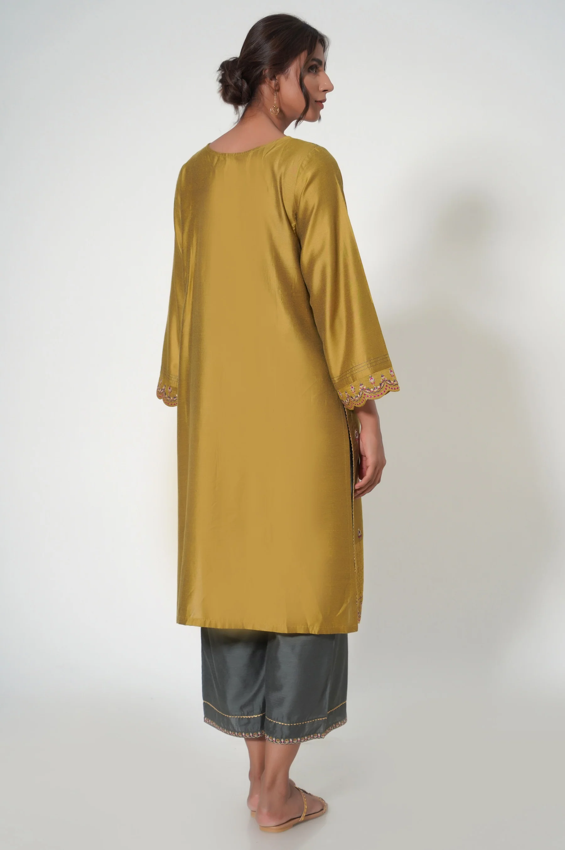 Stitched 2 Piece Cotton Silk Embroidered Outfit - Image 2