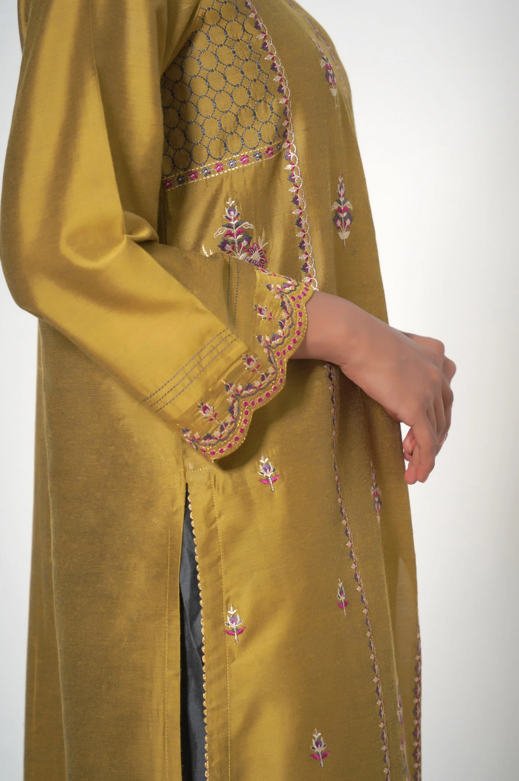 Stitched 2 Piece Cotton Silk Embroidered Outfit - Image 4