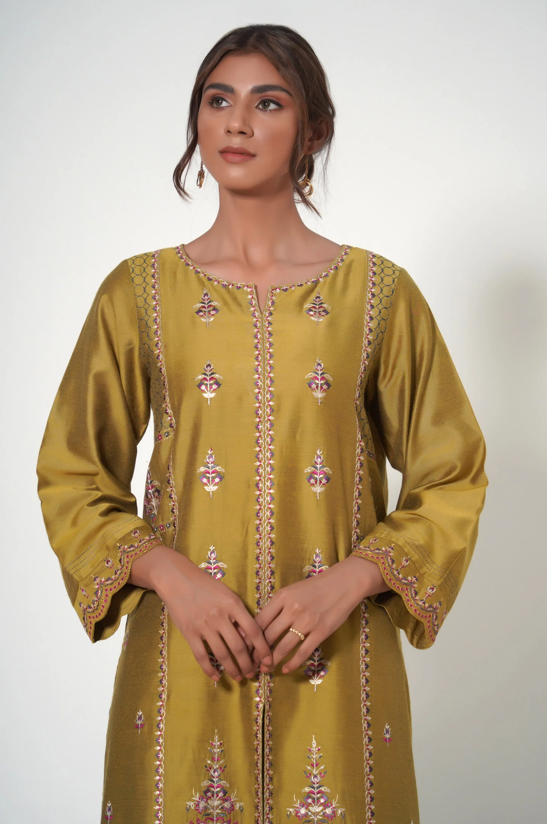 Stitched 2 Piece Cotton Silk Embroidered Outfit - Image 5