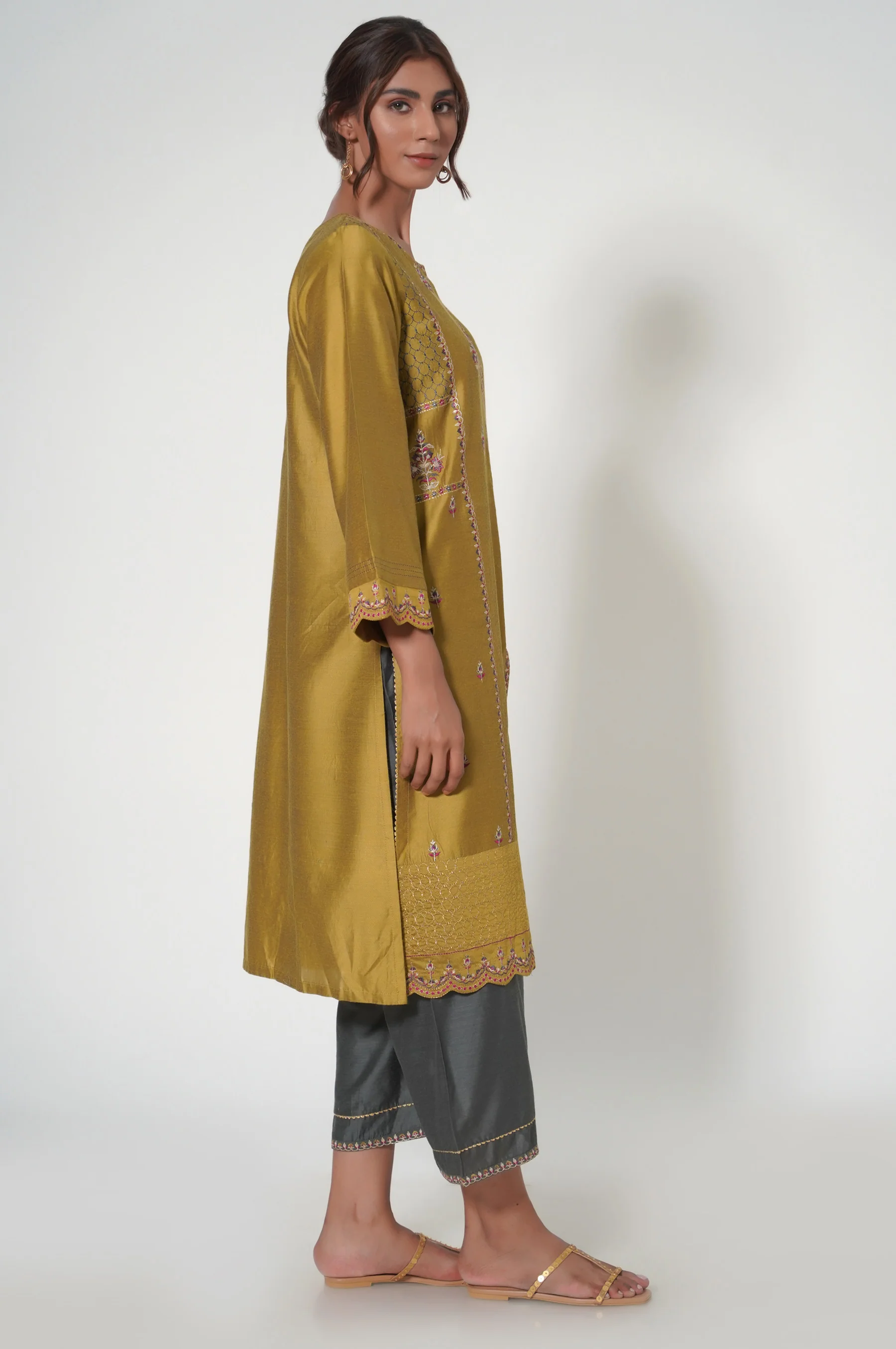 Stitched 2 Piece Cotton Silk Embroidered Outfit - Image 6