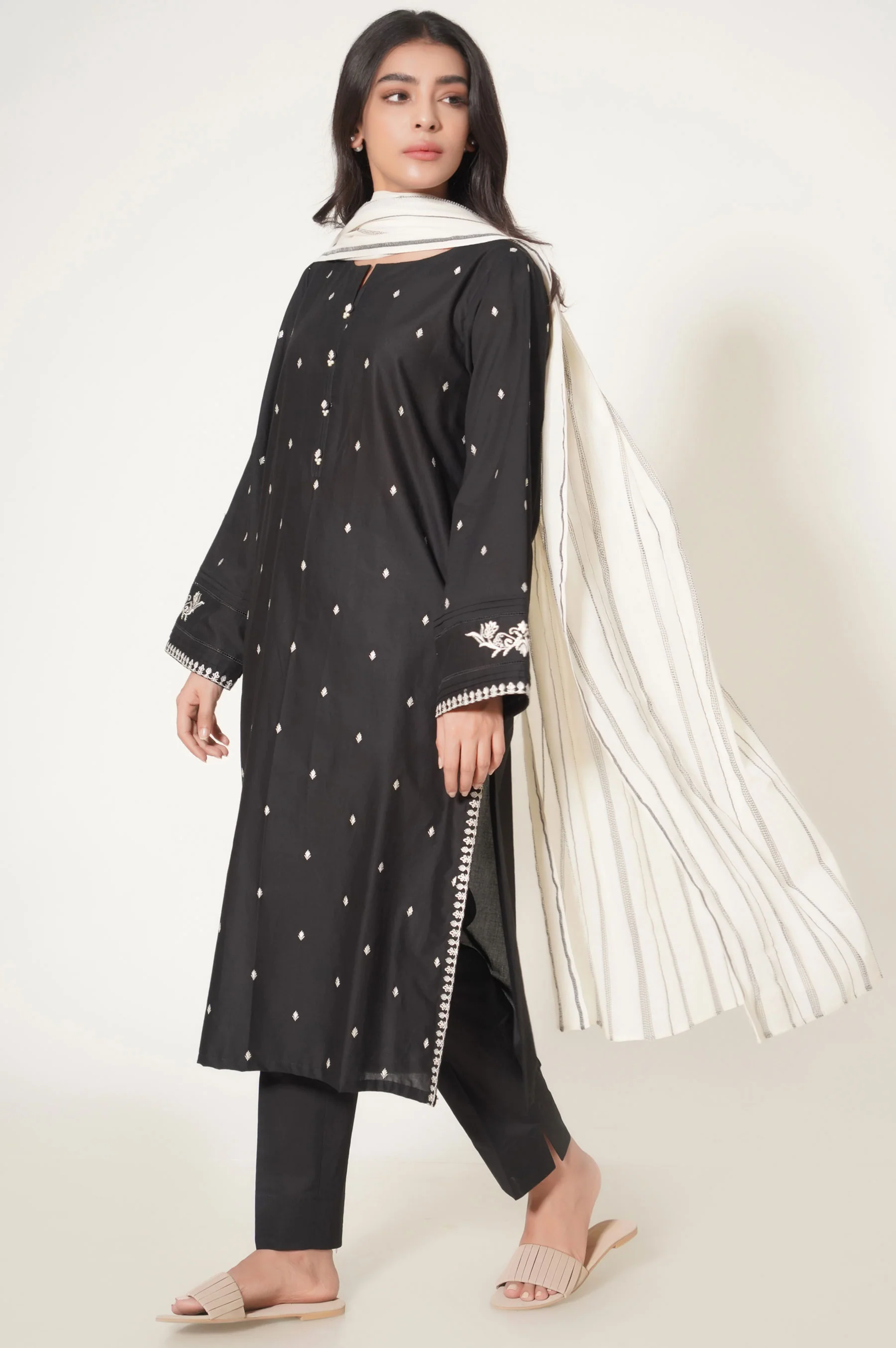Stitched 2 Piece Cotton Slub Embroidered Suit - Image 4