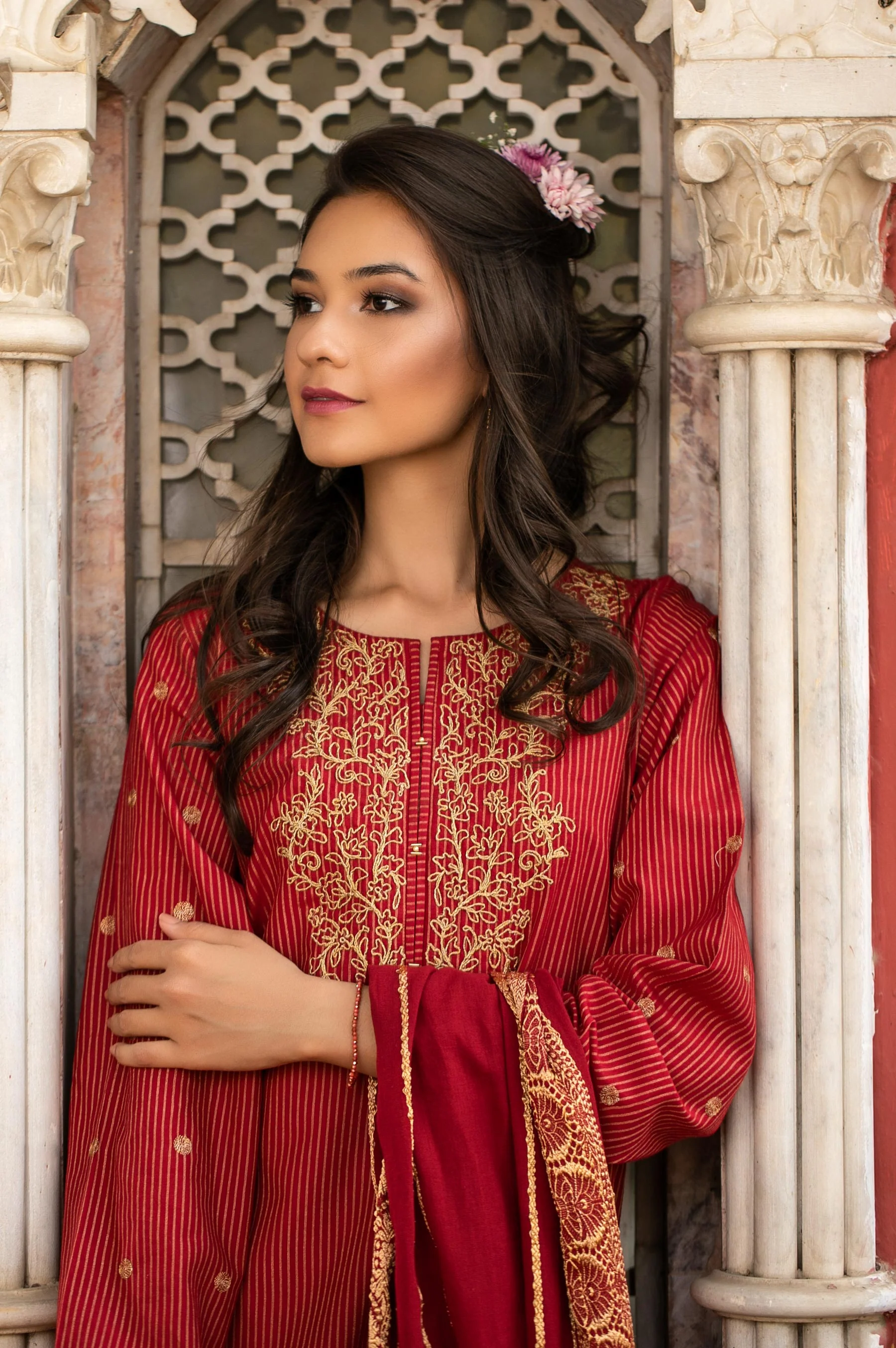 Stitched 2 Piece Cotton Zari Embroidered Suit - Image 3