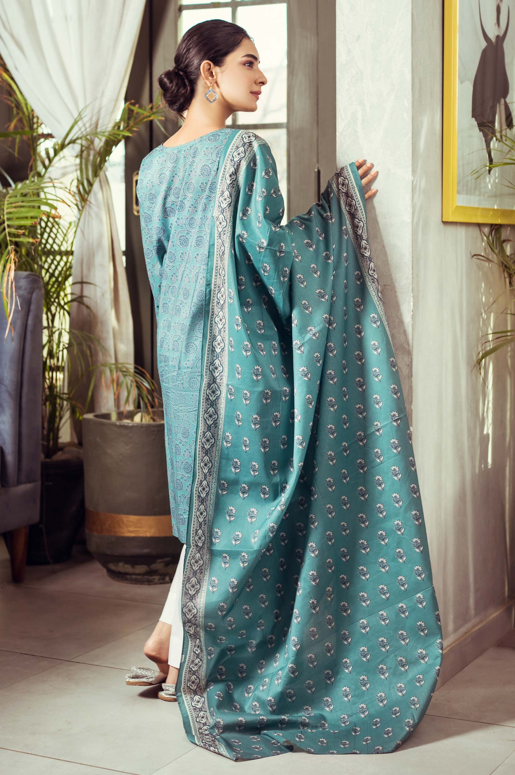 Stitched 2 Piece Digital Printed Cambric Suit - Image 2