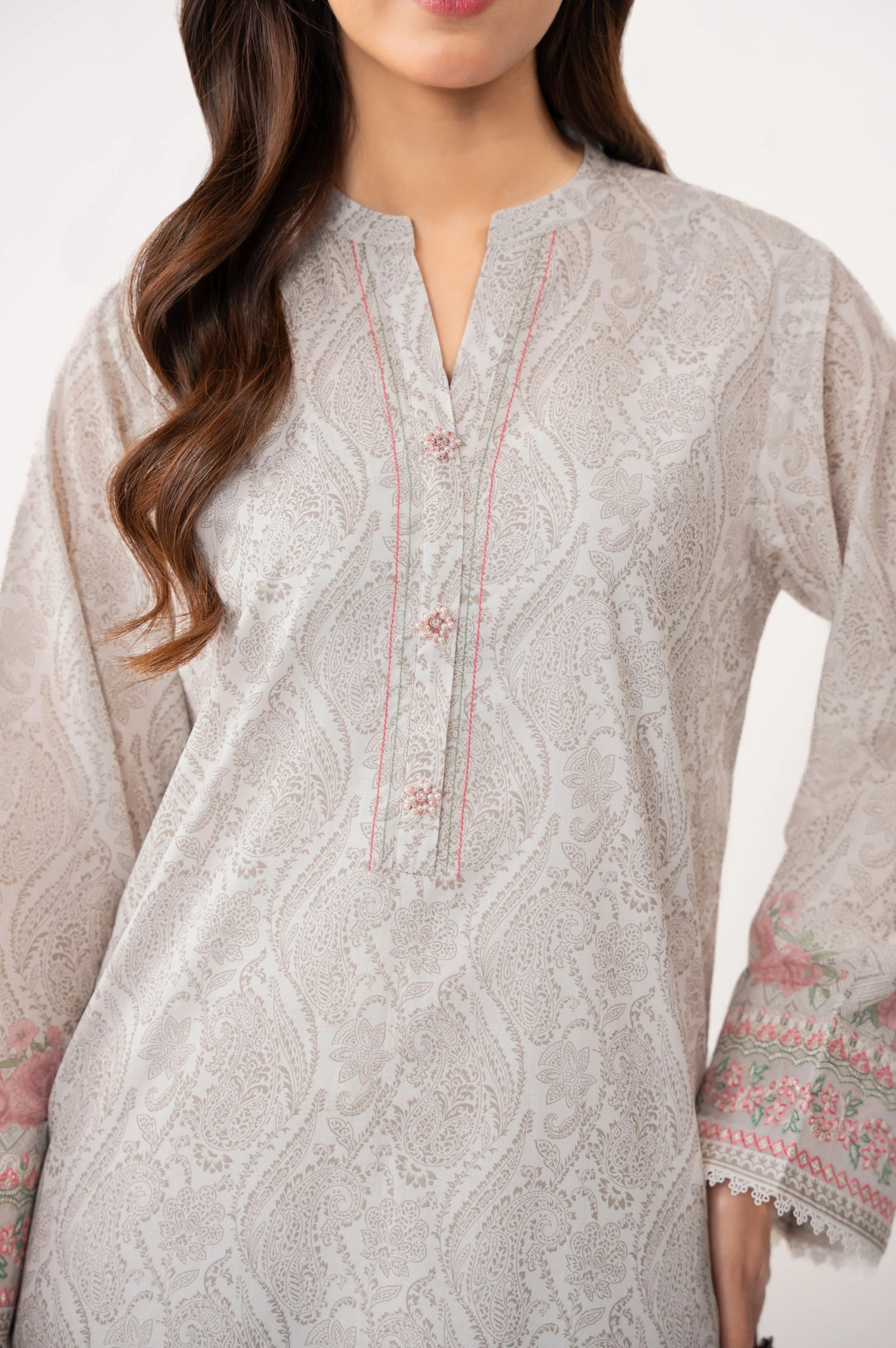 STITCHED EMBROIDERED LAWN SHIRT BOTTOM - Image 3
