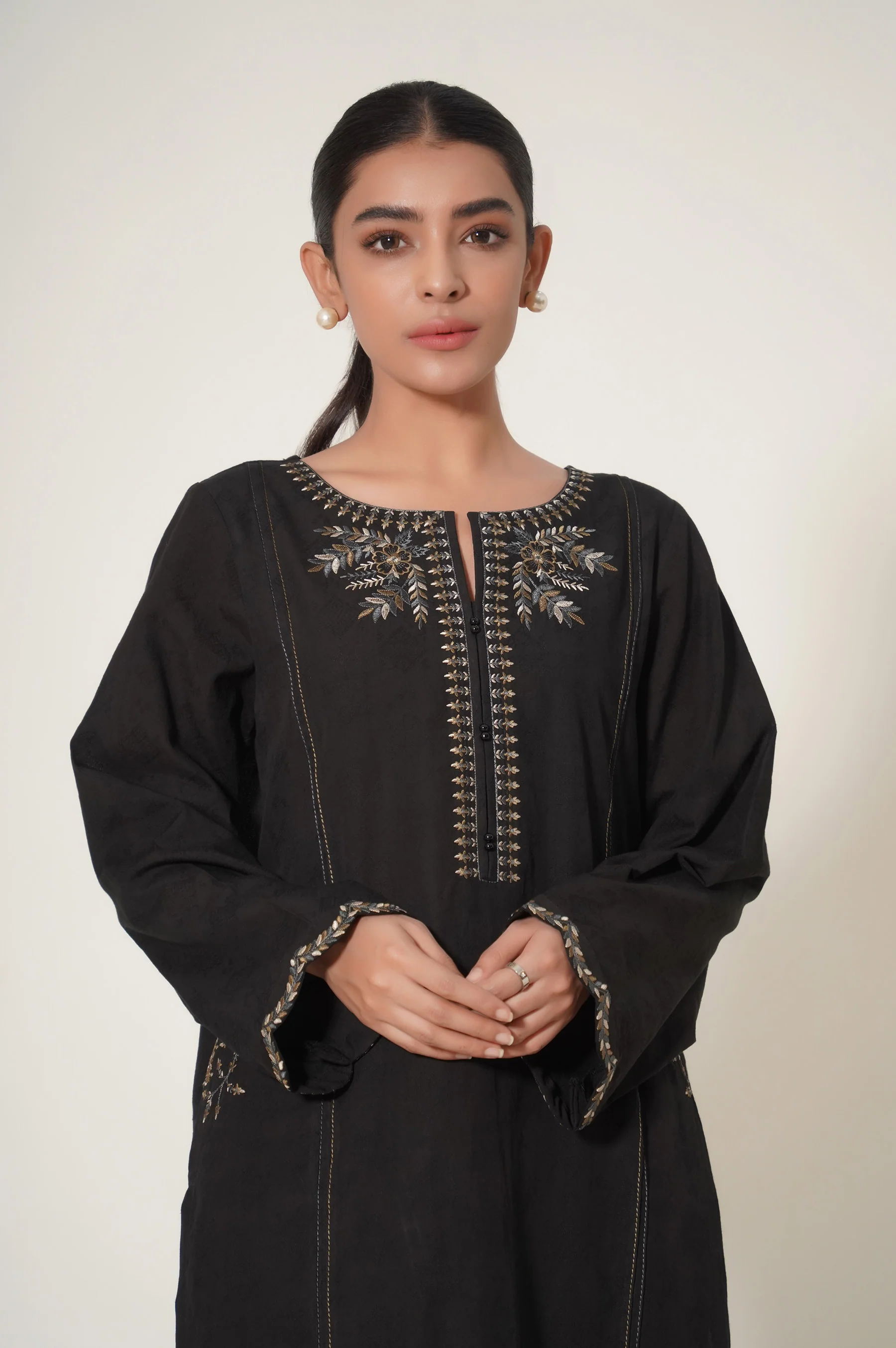 Stitched 2 Piece Dobby Embroidered Suit - Image 2