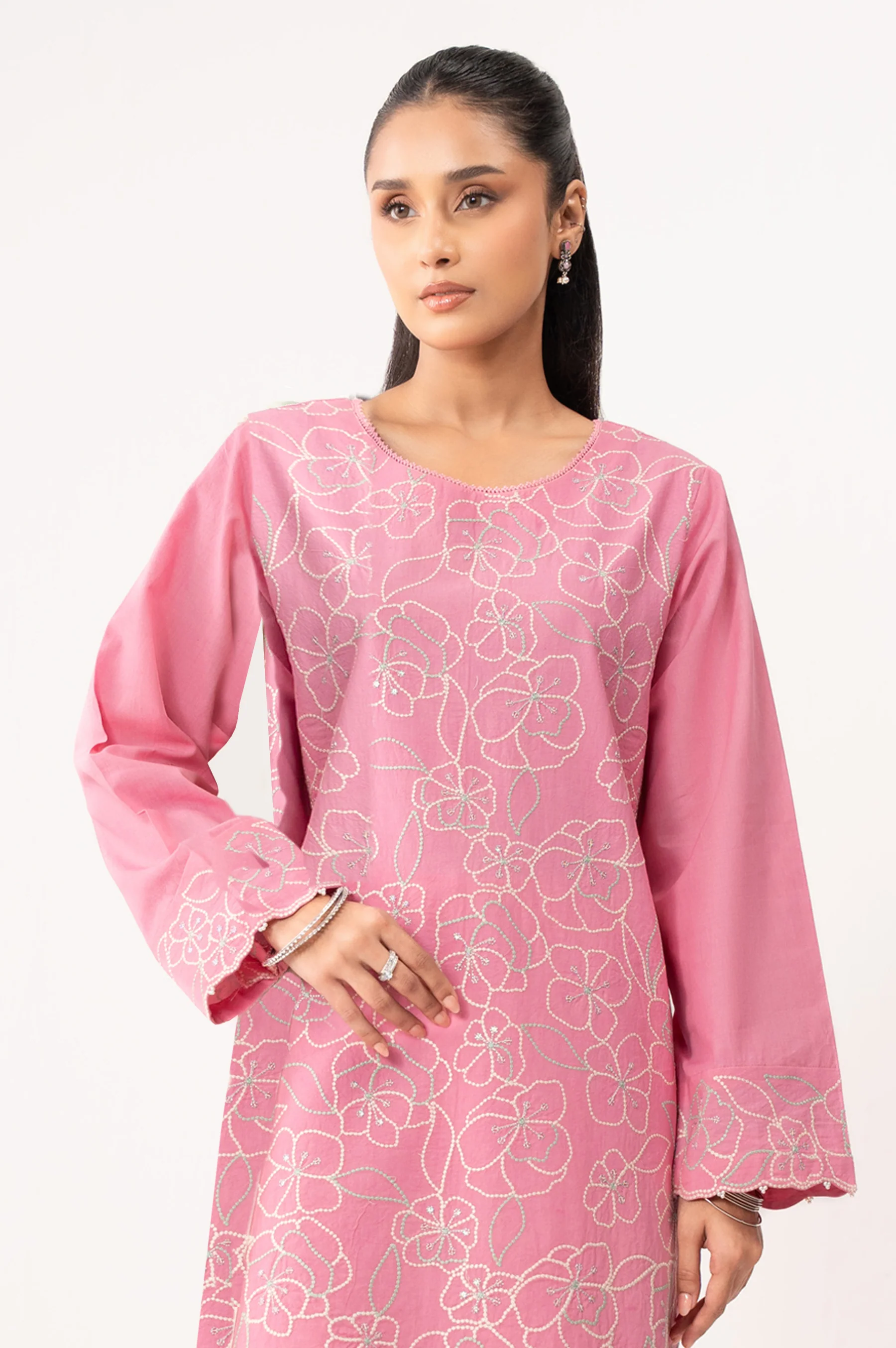 STITCHED EMBROIDERED CAMBRIC SHIRT BOTTOM - Image 2