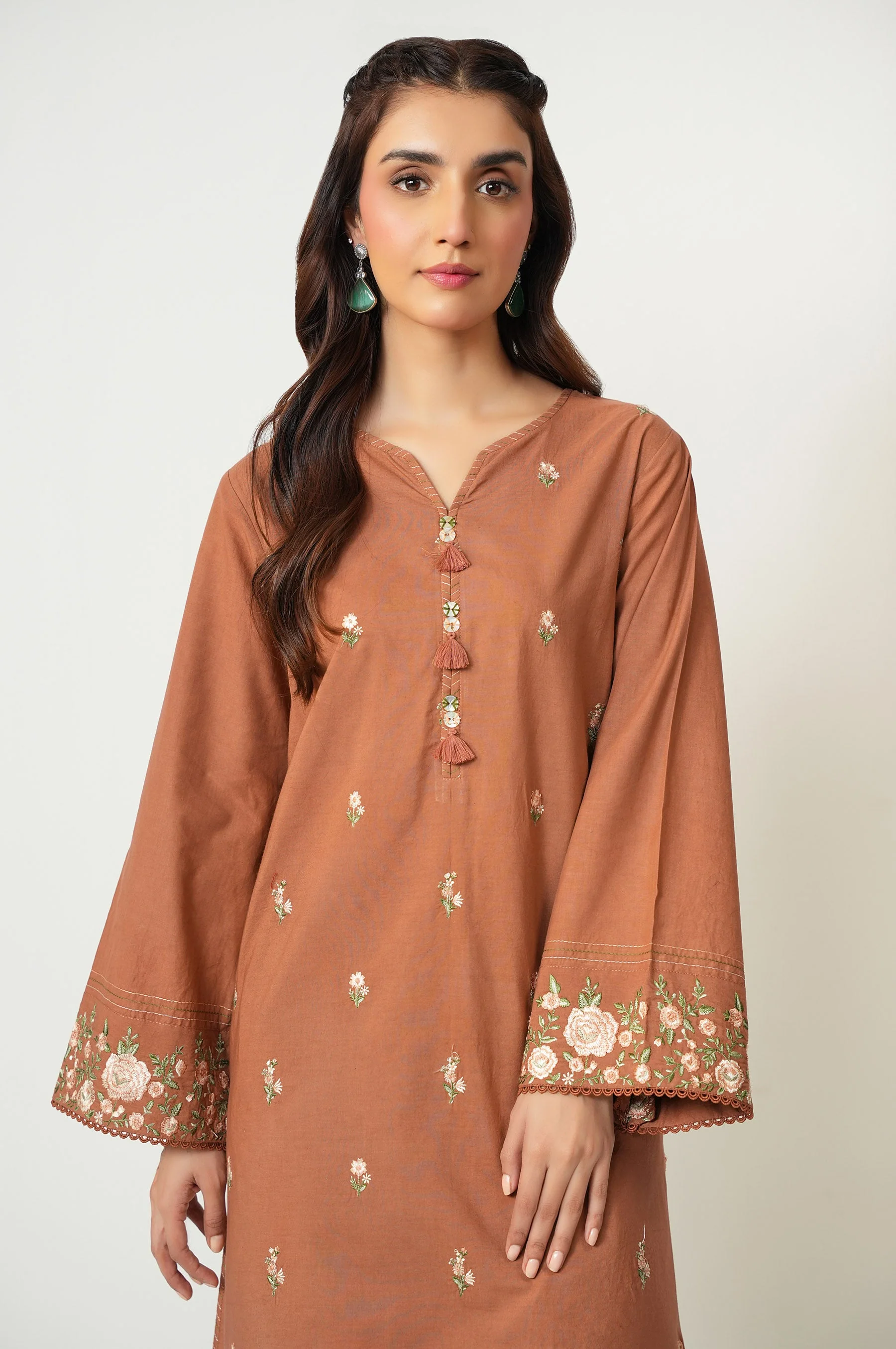STITCHED EMBROIDERED CAMBRIC SHIRT BOTTOM (FACTORY E-OUTLET) - Image 2