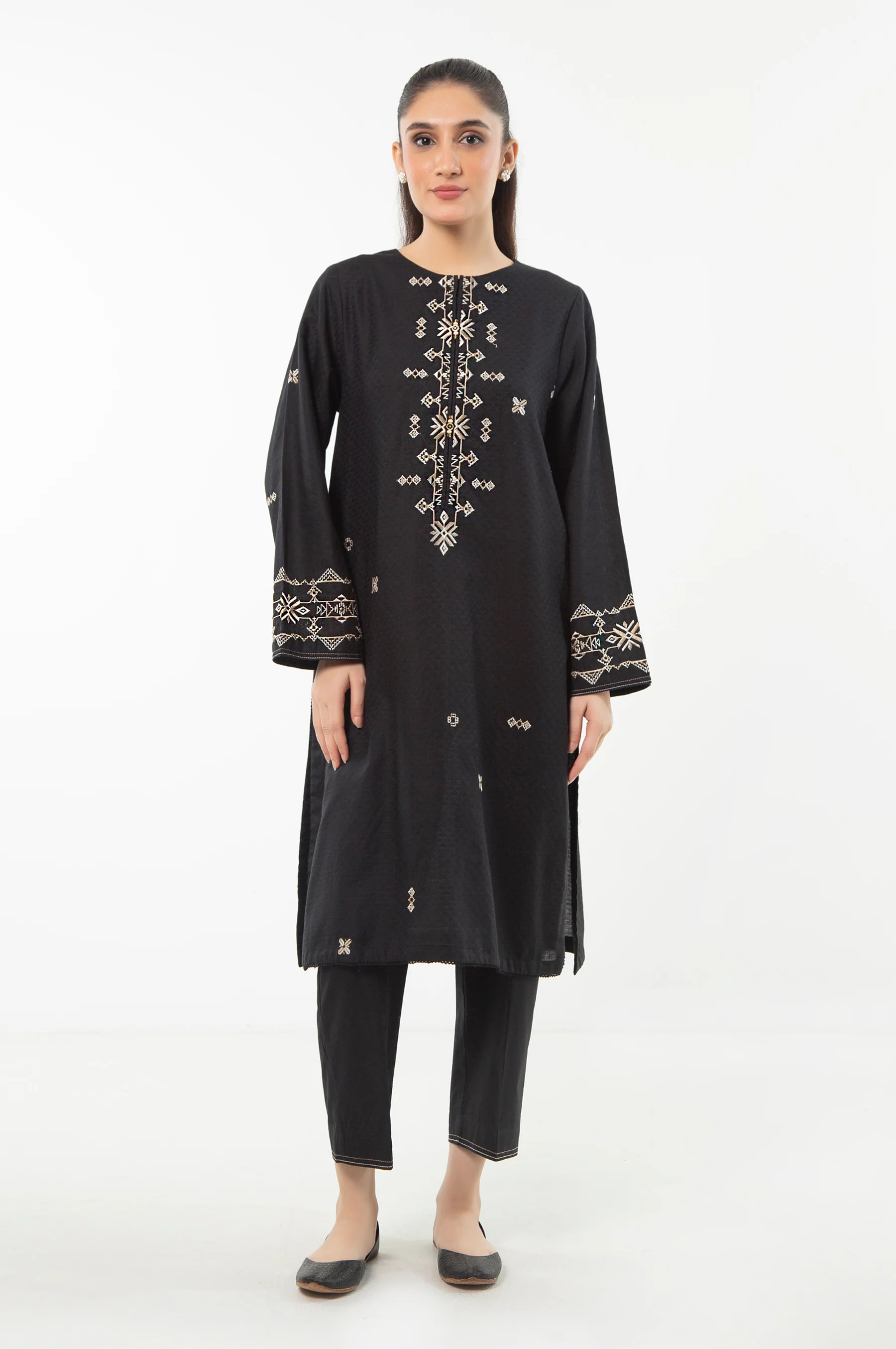 STITCHED EMBROIDERED DOBBY SHIRT BOTTOM