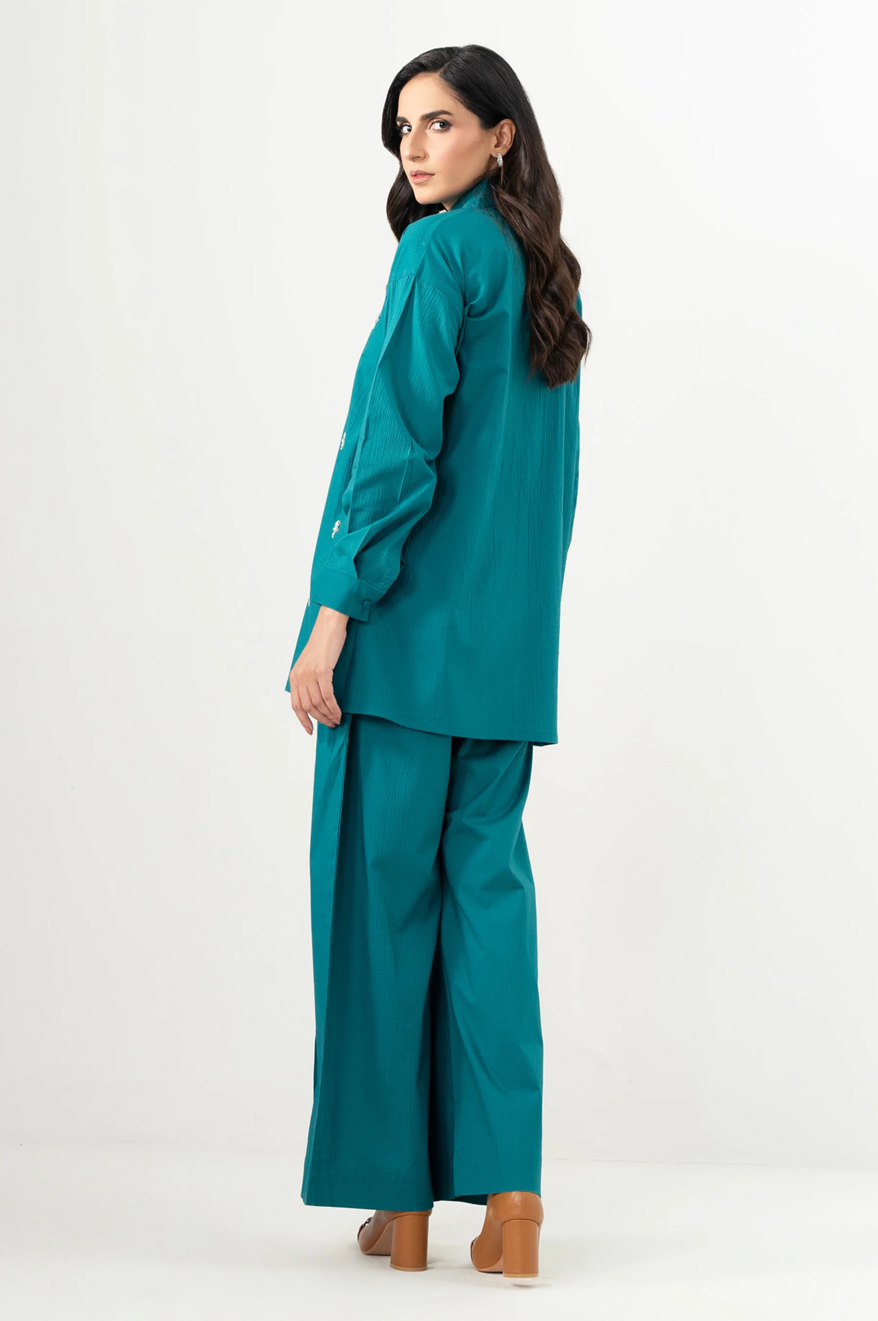 Stitched 2 Piece Embellished Cotton Lycra Suit - Image 4