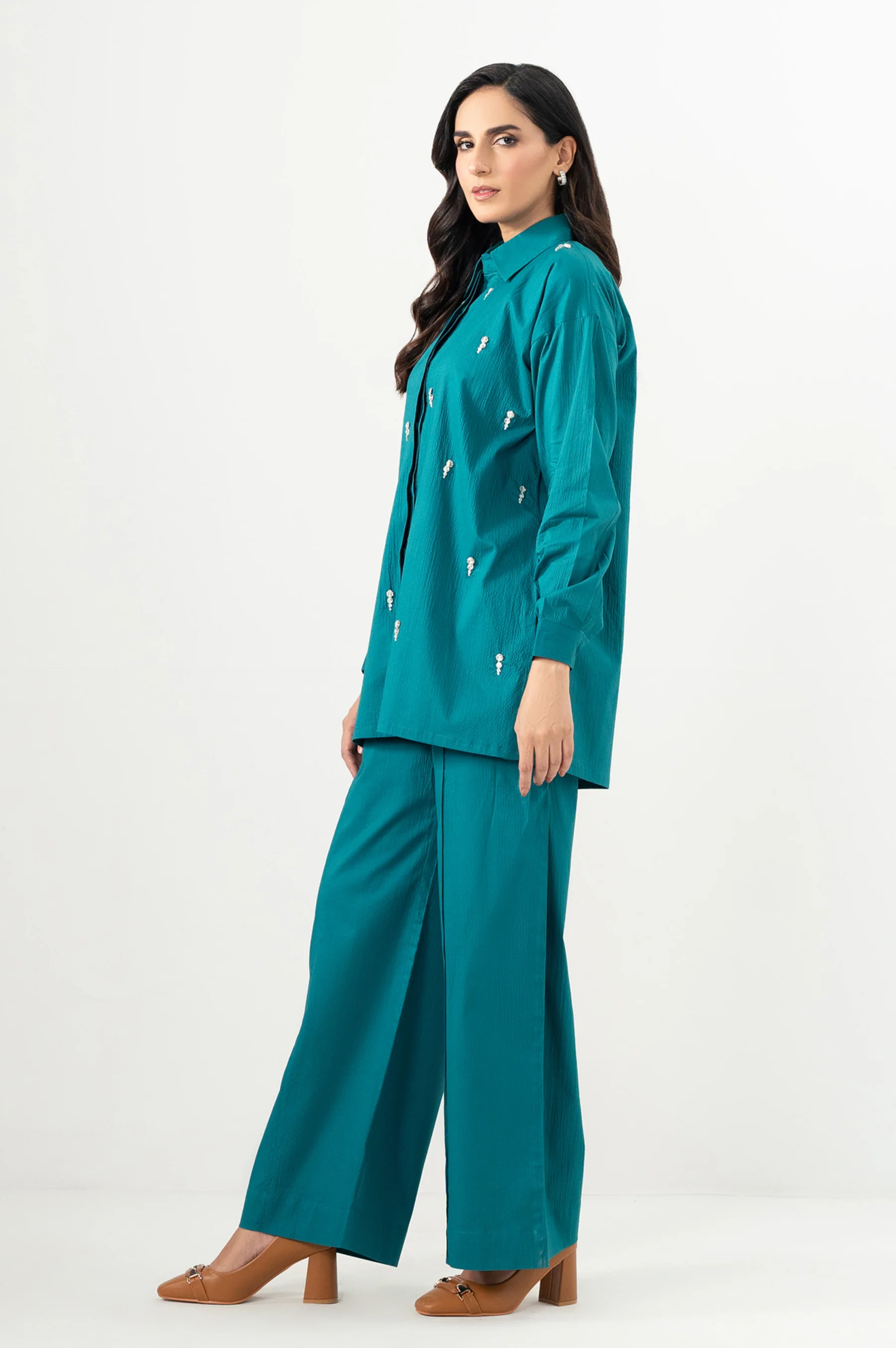 Stitched 2 Piece Embellished Cotton Lycra Suit - Image 5