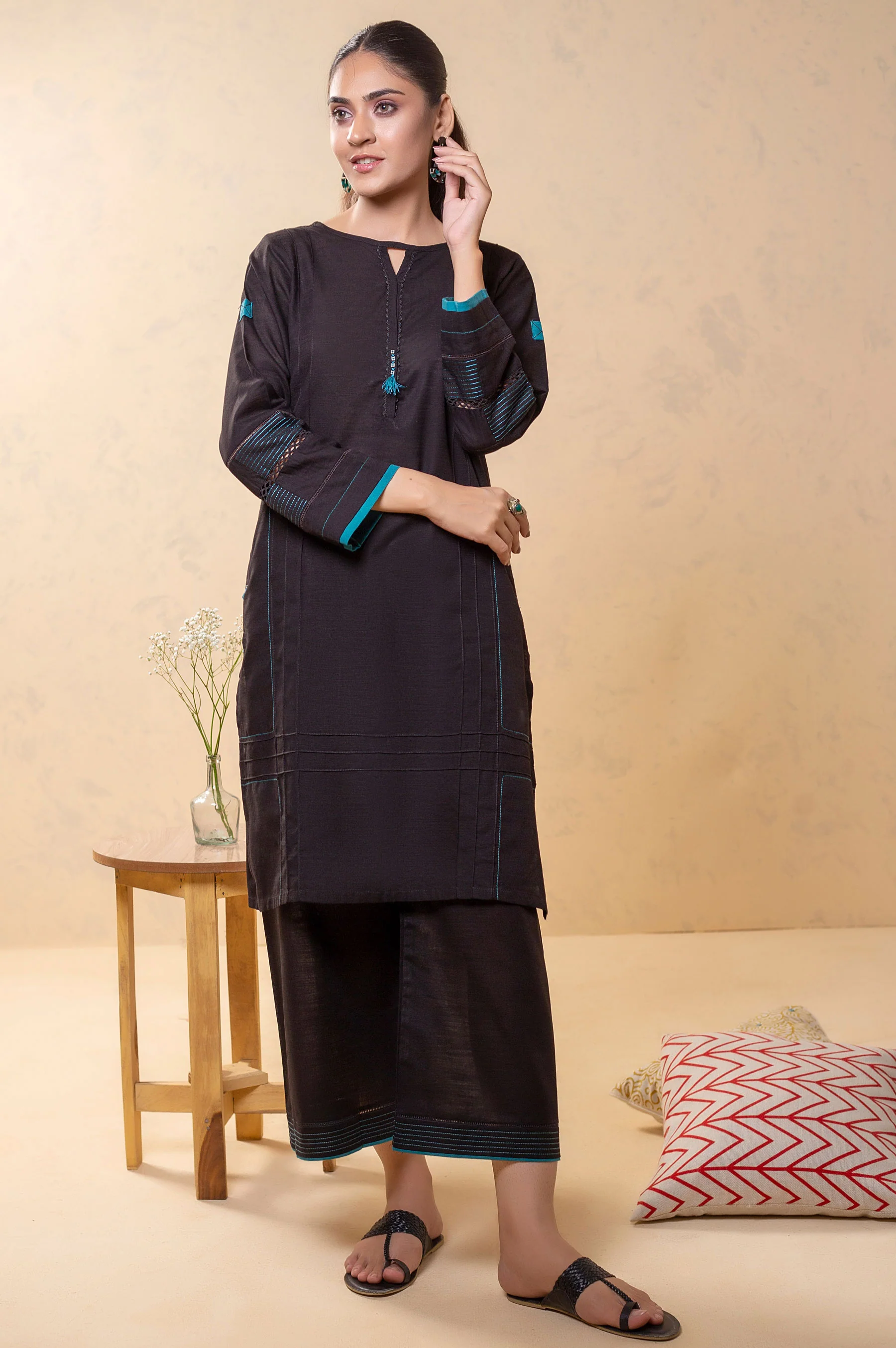 Stitched 2 Piece Embellished Khaddar Suit