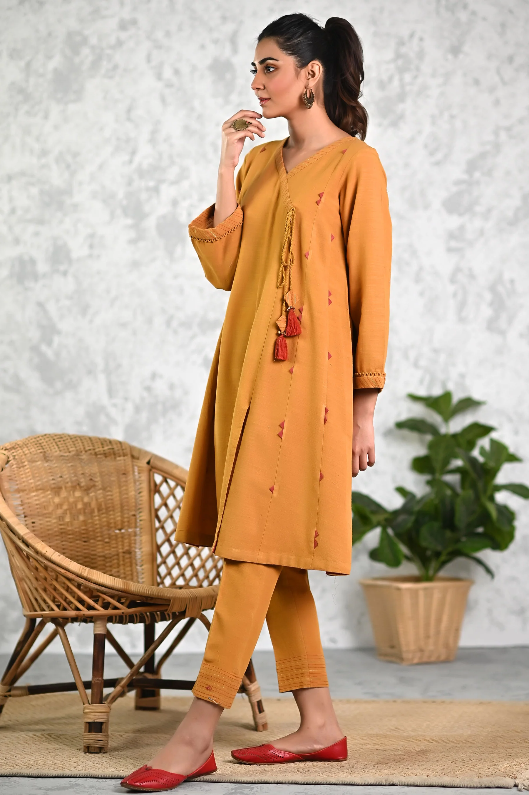 Stitched 2Pc Embellished Khaddar Shirt & Bottom - Image 2