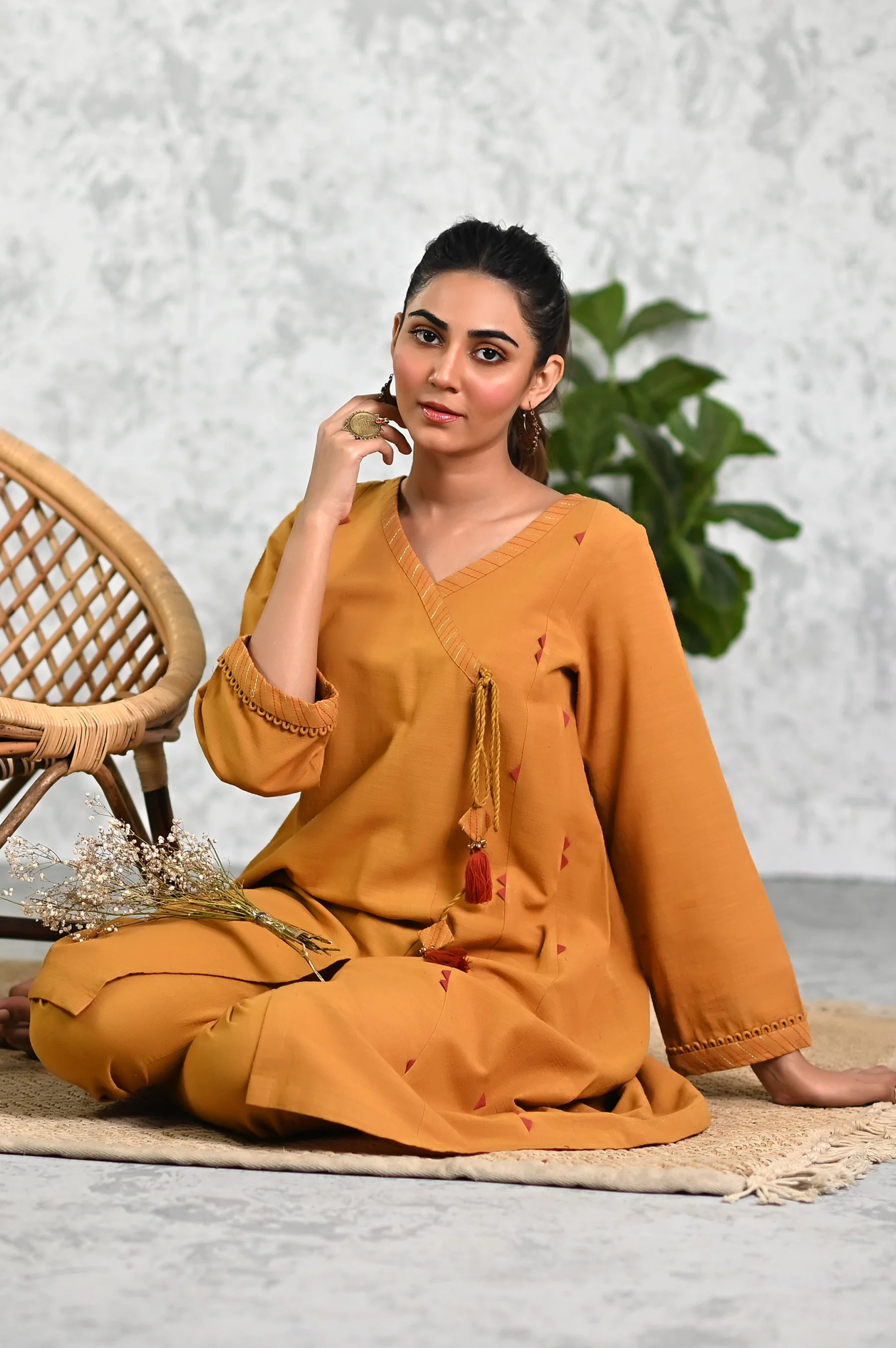 Stitched 2Pc Embellished Khaddar Shirt & Bottom - Image 4