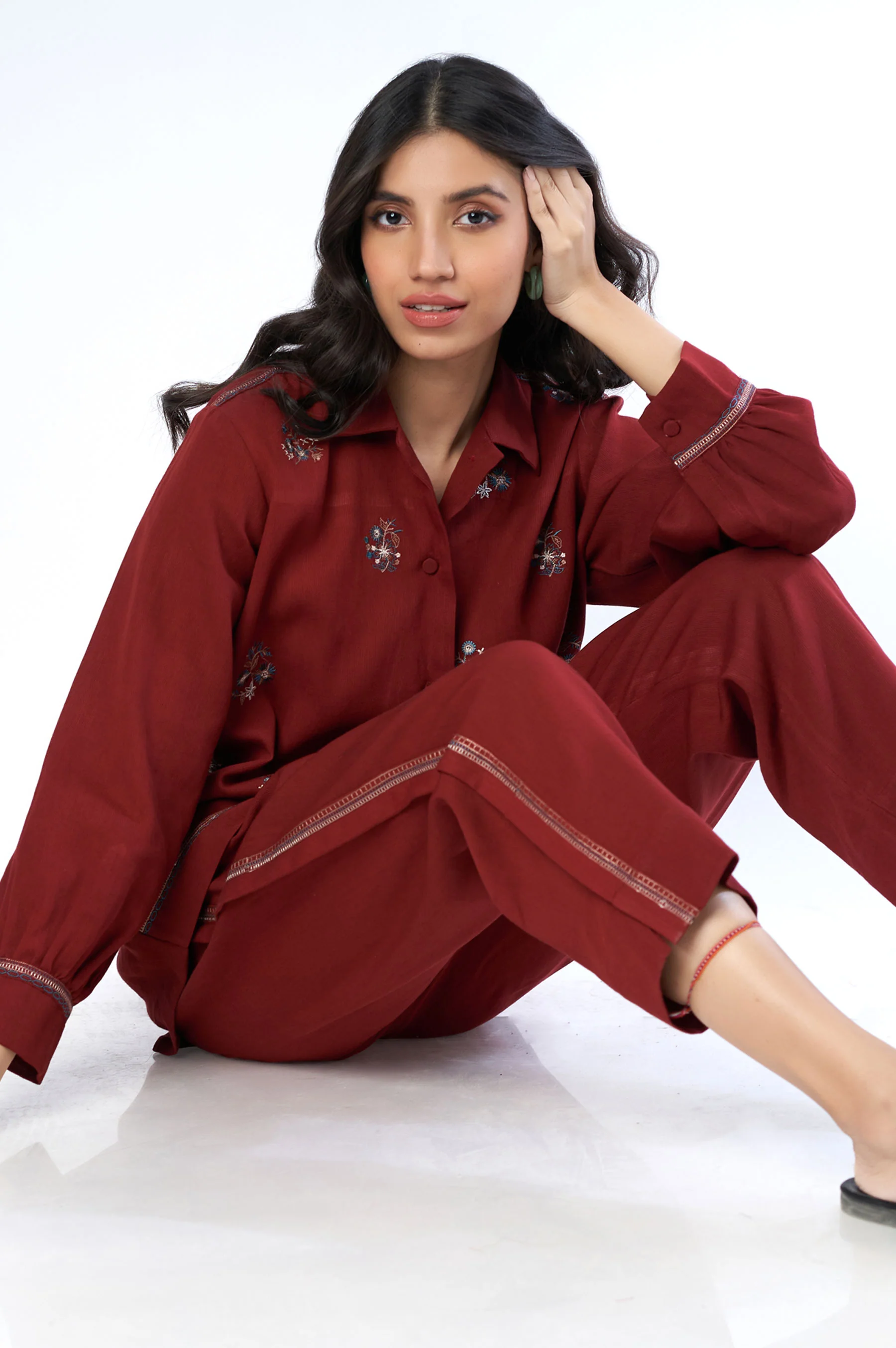 Stitched 2 Piece Embroidered Cottel Co-ord Set - Image 2