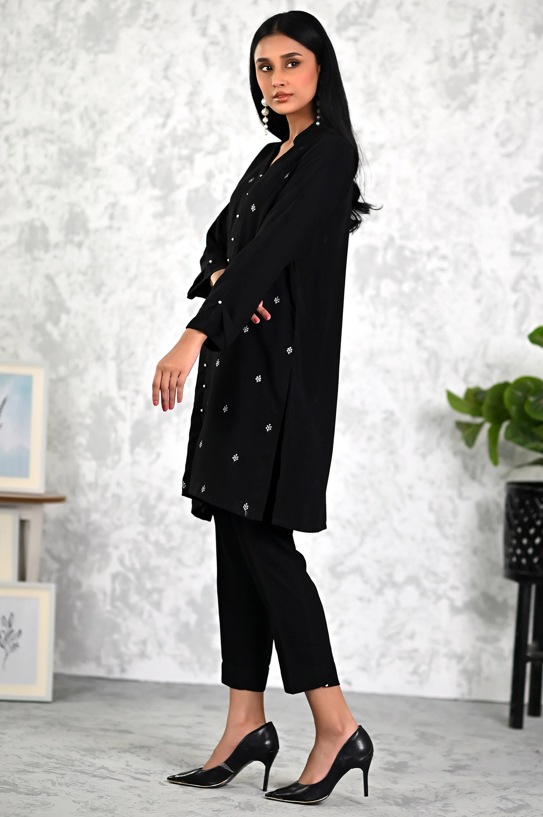 Stitched 2 Piece Embroidered Crepe Shirt & Bottom - Image 3