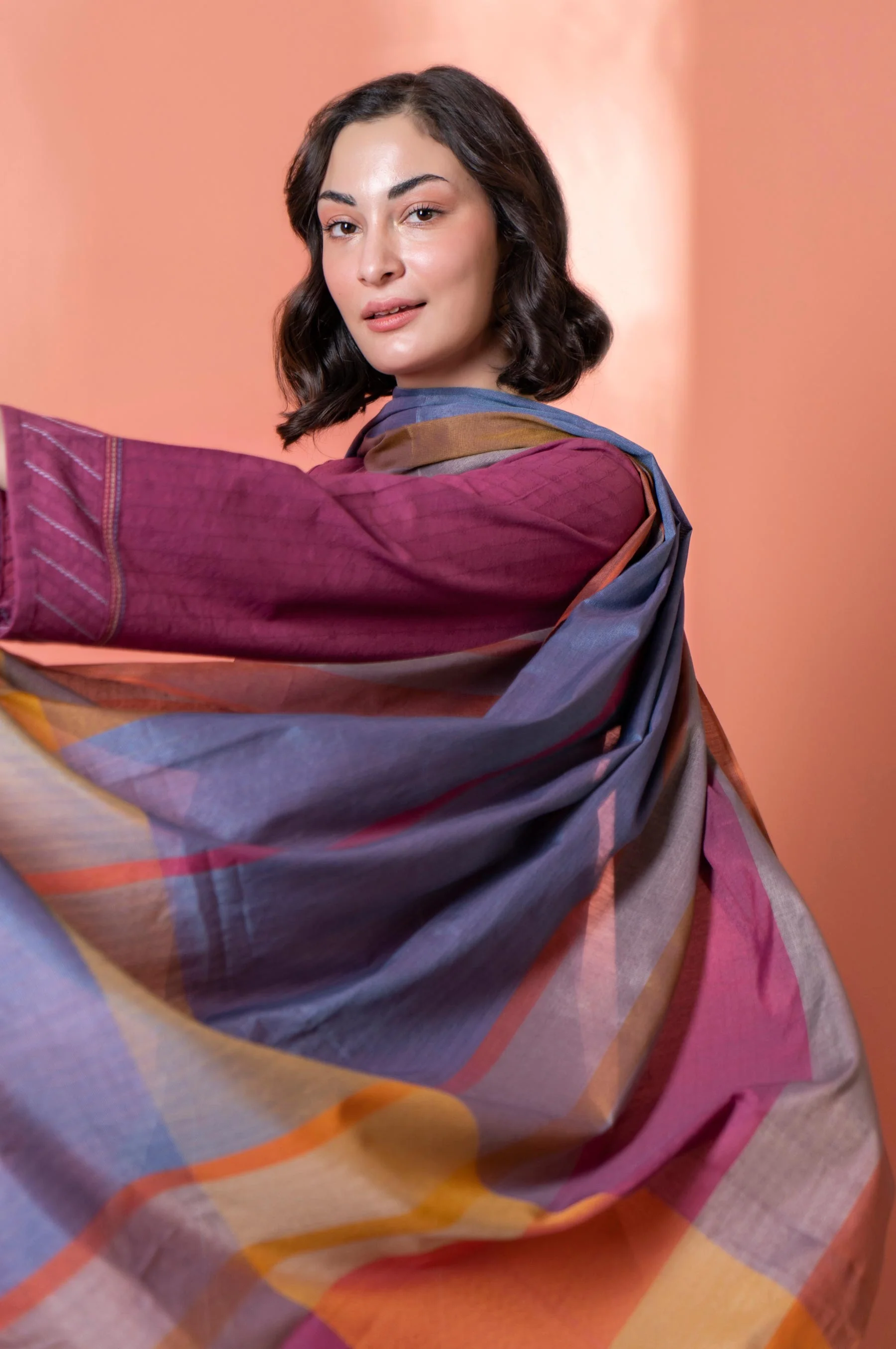 Stitched 2 Piece Embroidered Dobby Shirt With Dupatta - Image 5