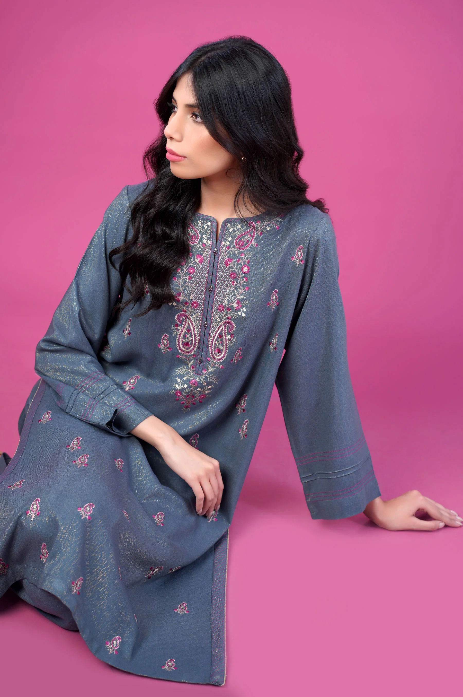 Stitched 2 Piece Embroidered Zari Acrylic Suit