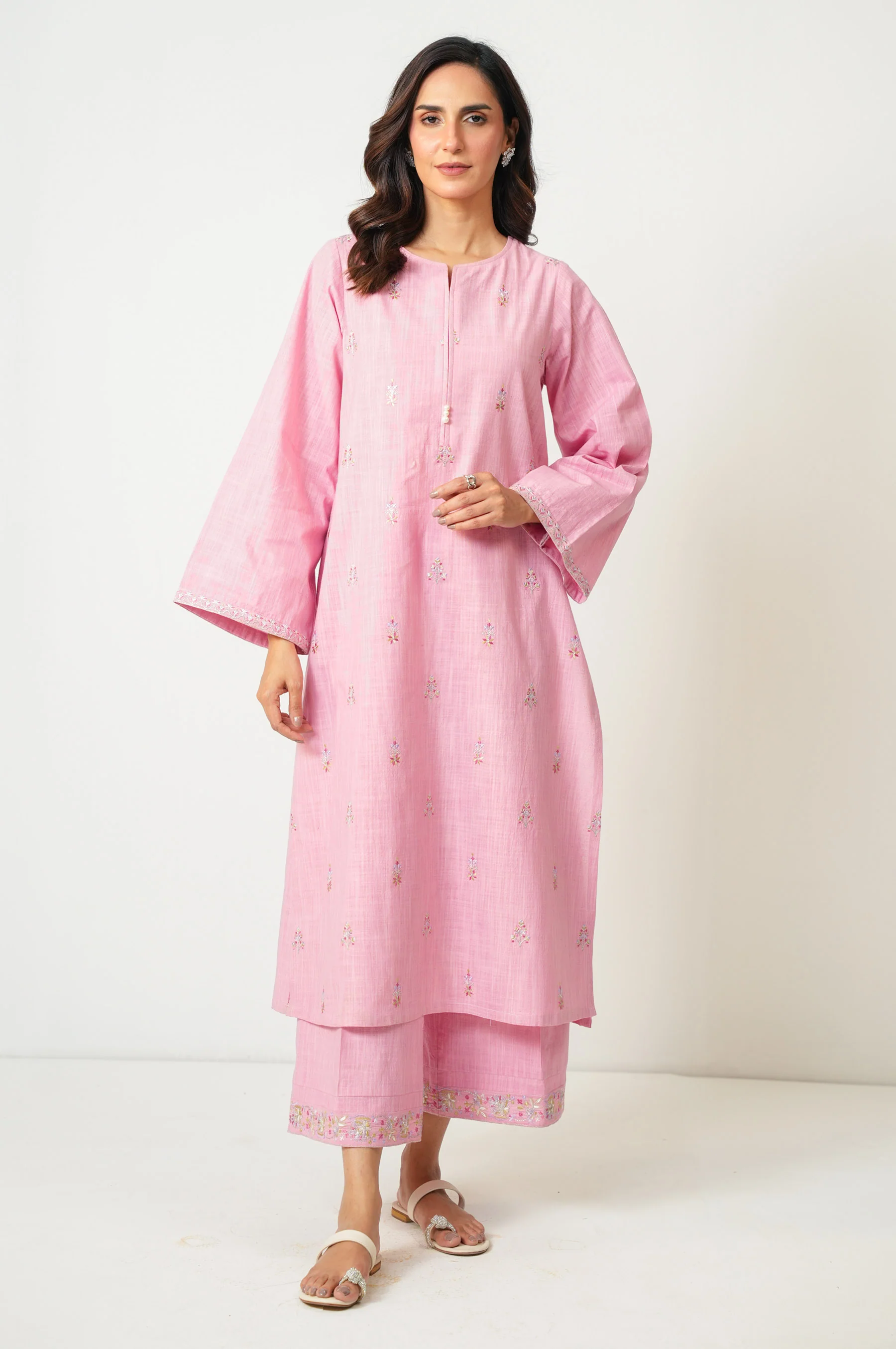 STITCHED EMBROIDERED BOTH SIDE SLUB SHIRT BOTTOM