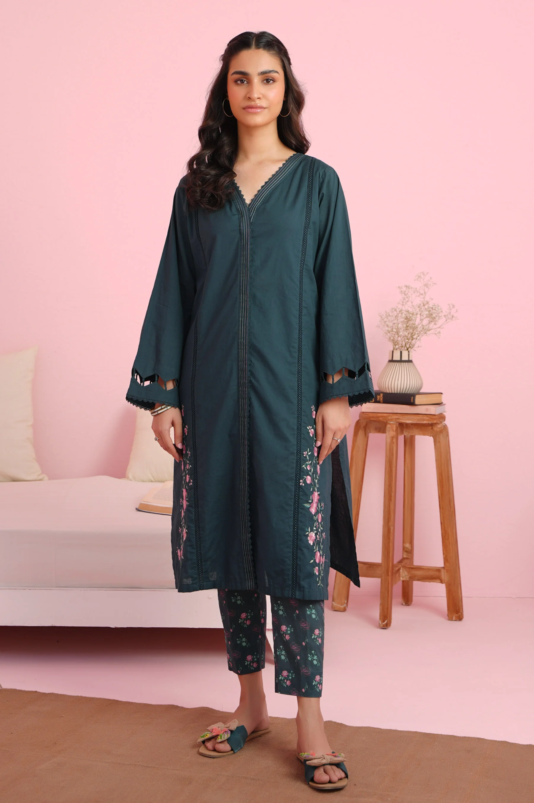 Stitched 2 Piece Cambric Embroidered Shirt With
Digital Printed Pants