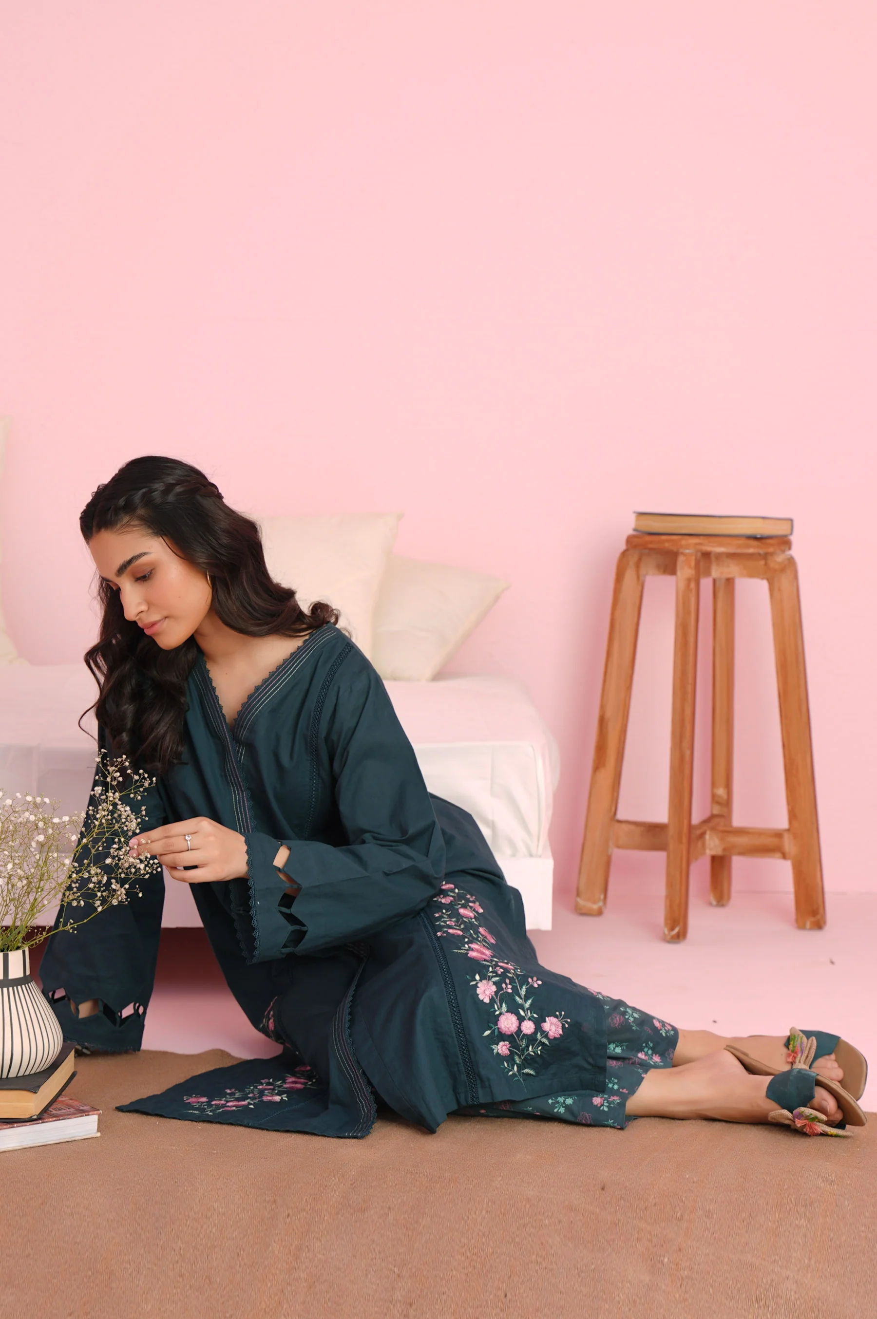 Stitched 2 Piece Cambric Embroidered Shirt With
Digital Printed Pants - Image 6