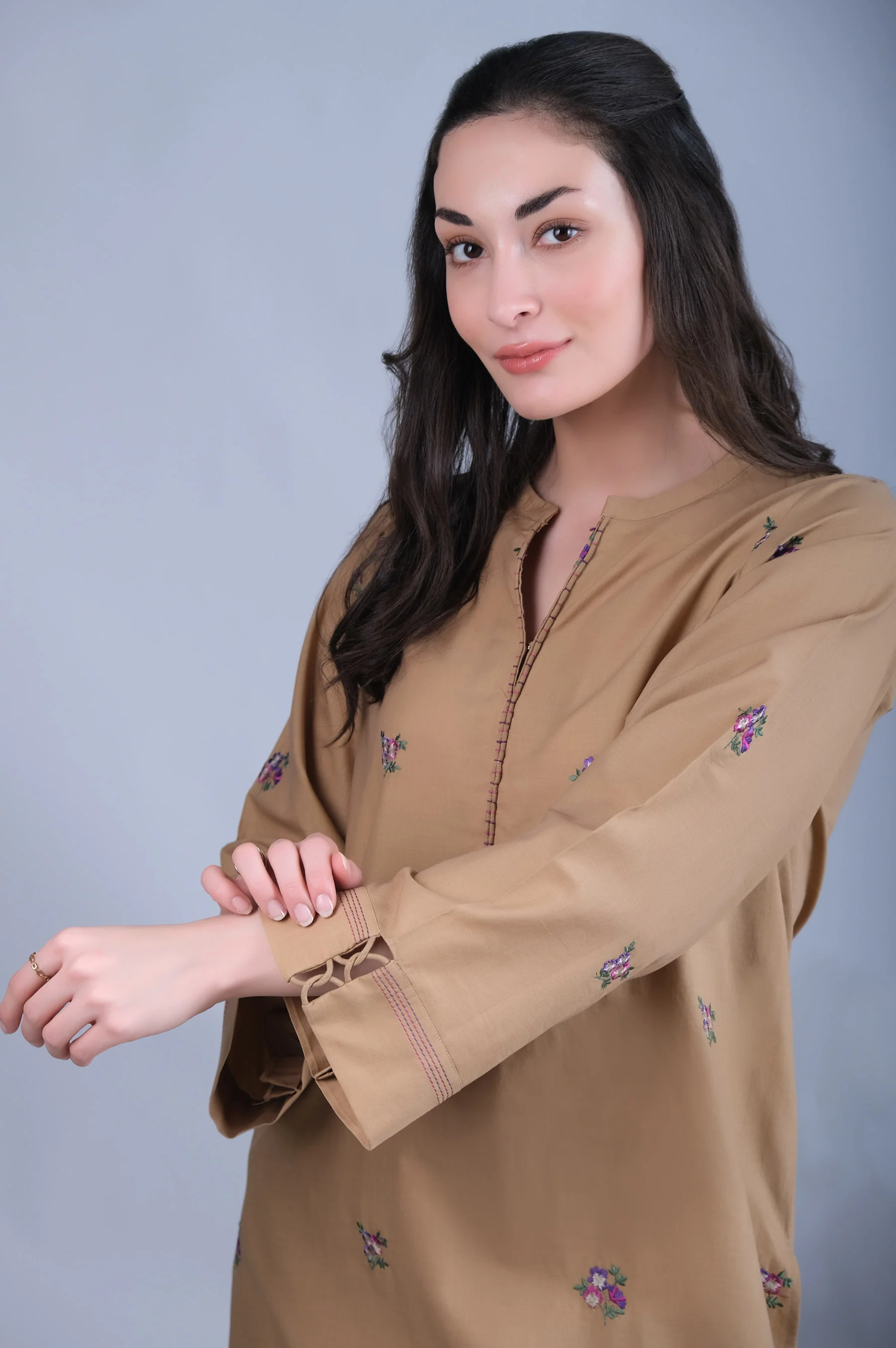 Stitched 2 Piece Cambric Embroidered Suit - Image 3
