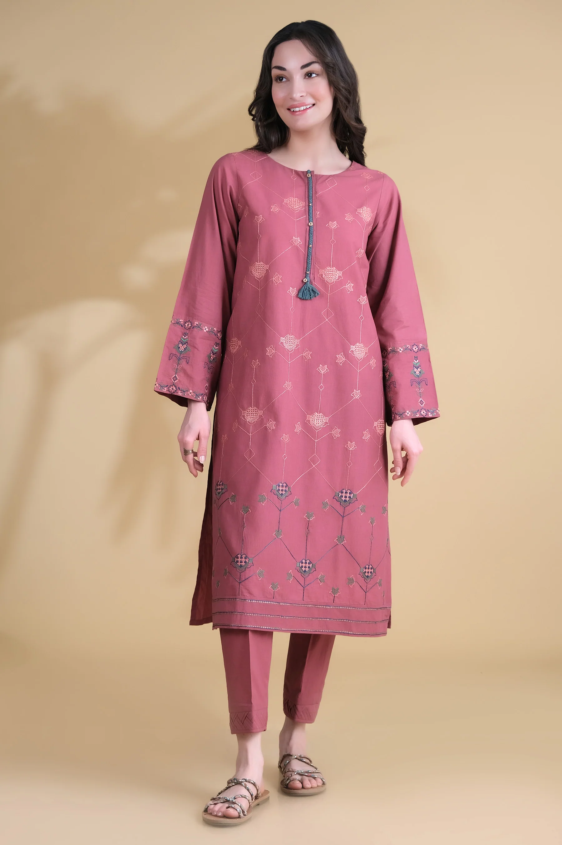 Stitched 2 Piece Embroidered Cambric Suit - Image 2