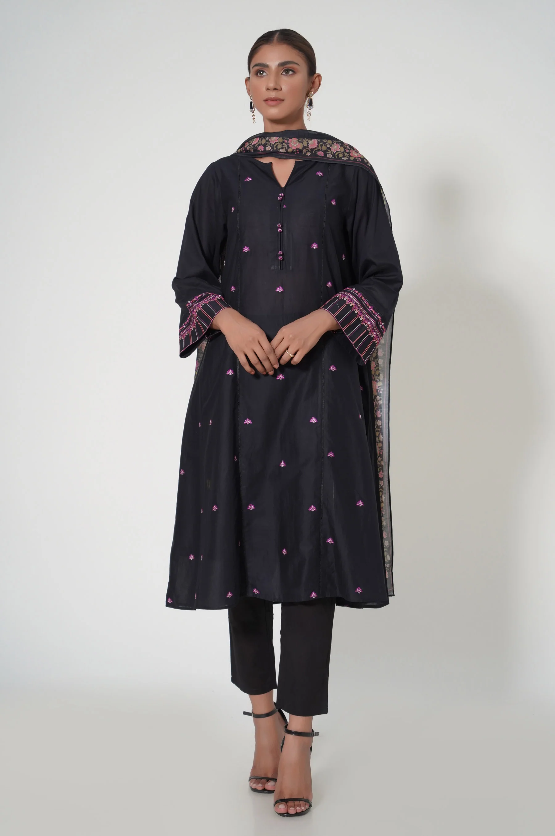 Stitched 2 Piece Cambric Embroidered Suit - Image 2