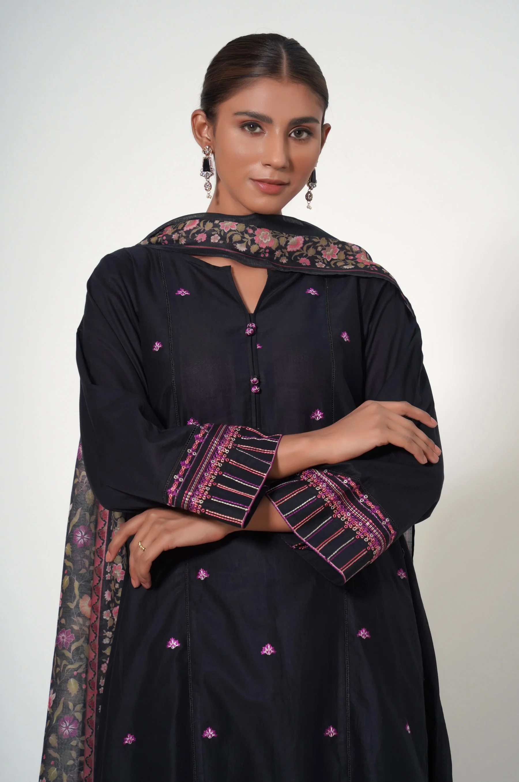 Stitched 2 Piece Cambric Embroidered Suit - Image 5