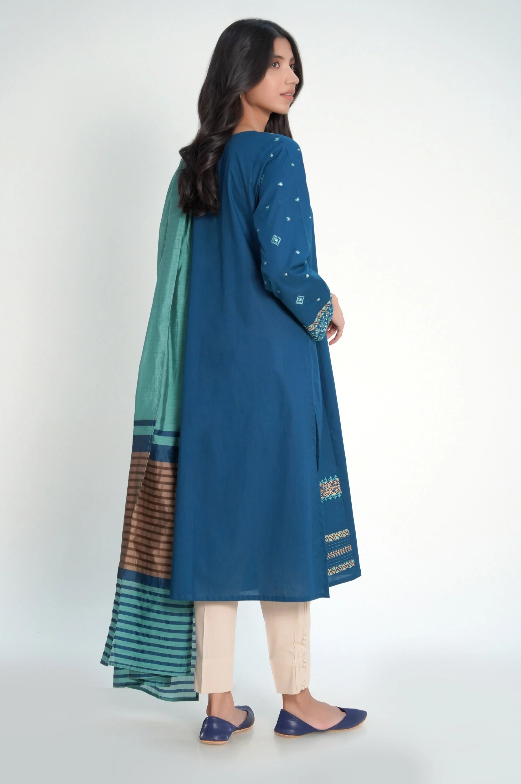Stitched 3 Piece Cambric Embroidered Suit - Image 5