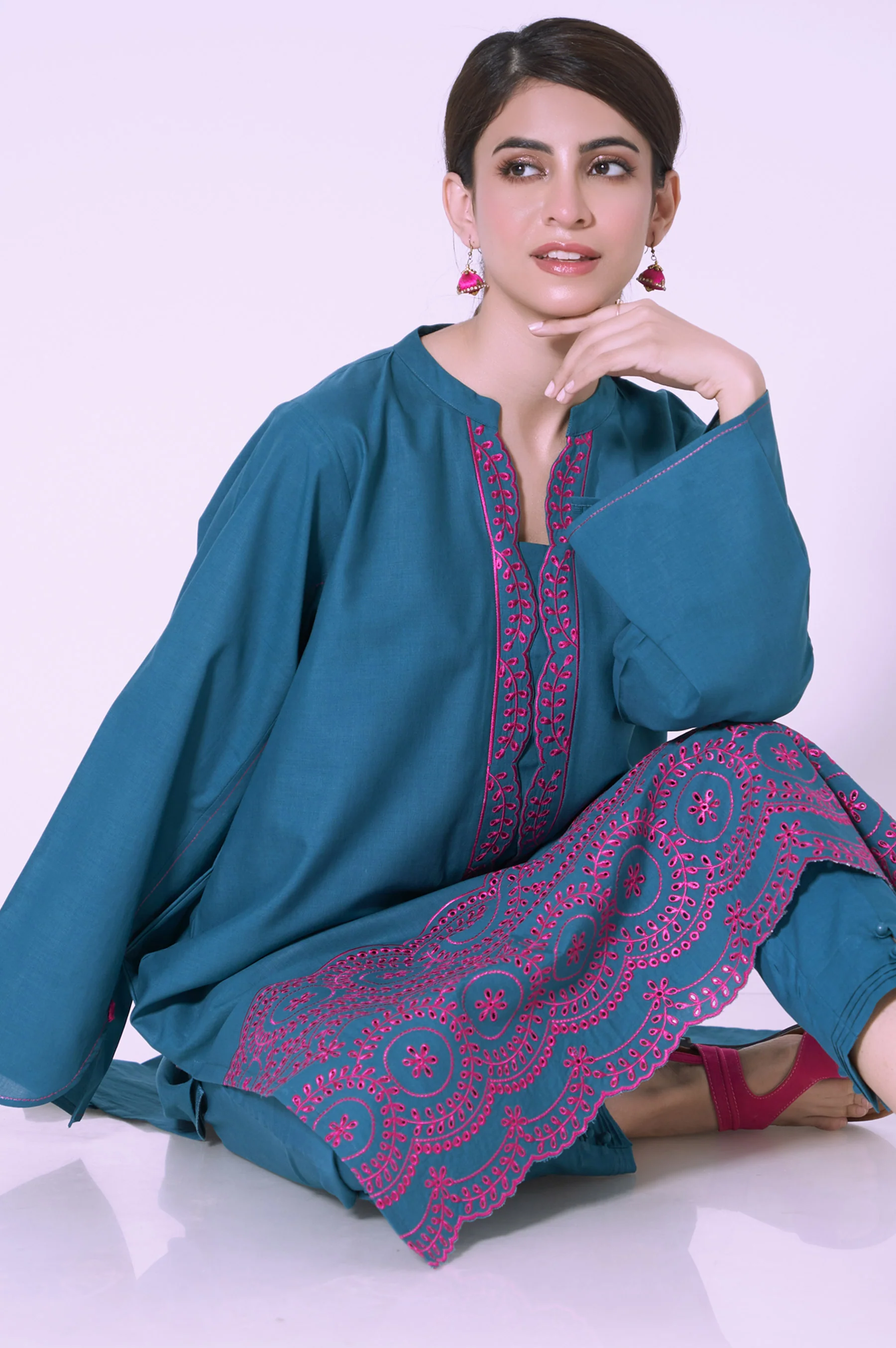 Stitched 2 Piece Cambric Embroidered Suit - Image 3