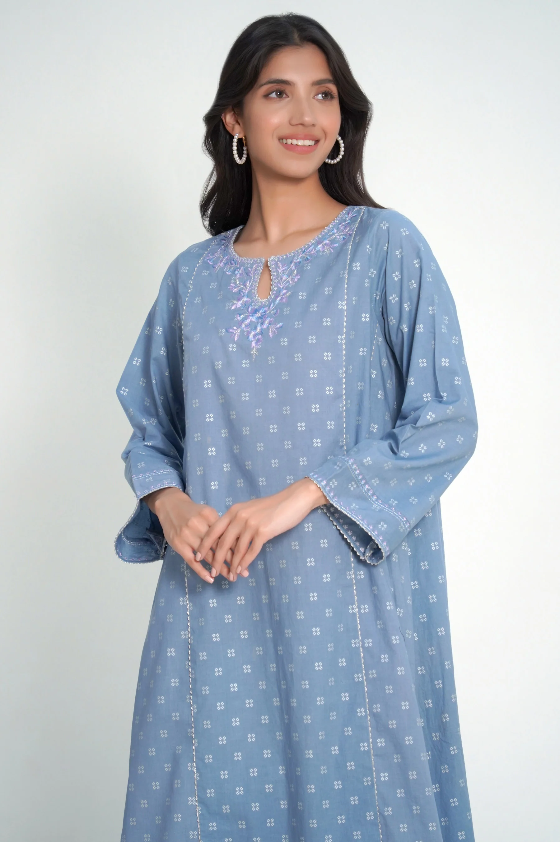 Stitched 2 Piece Cambric Embroidered Suit - Image 5