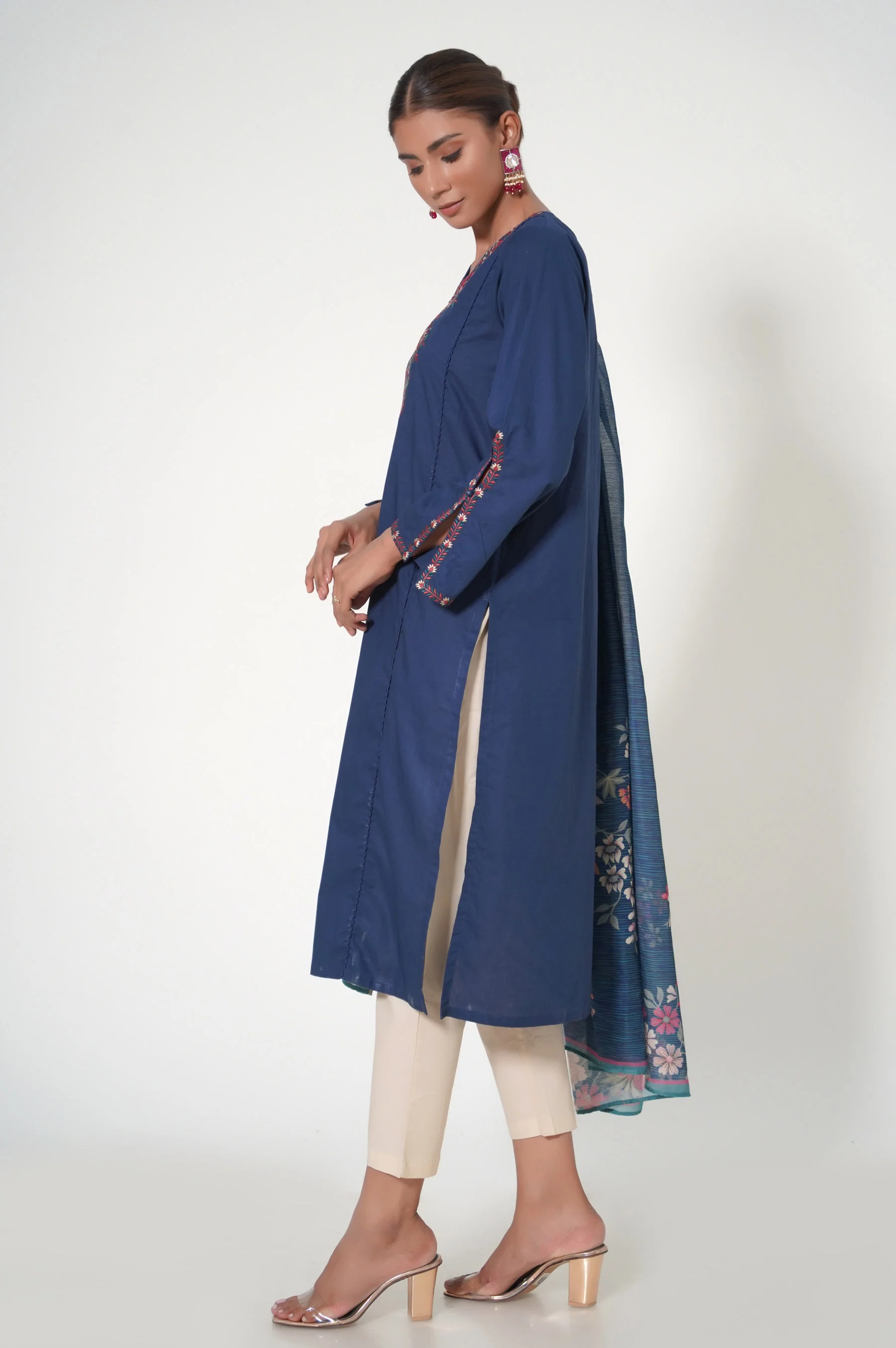 Stitched 2 Piece Cambric Embroidered Suit - Image 4