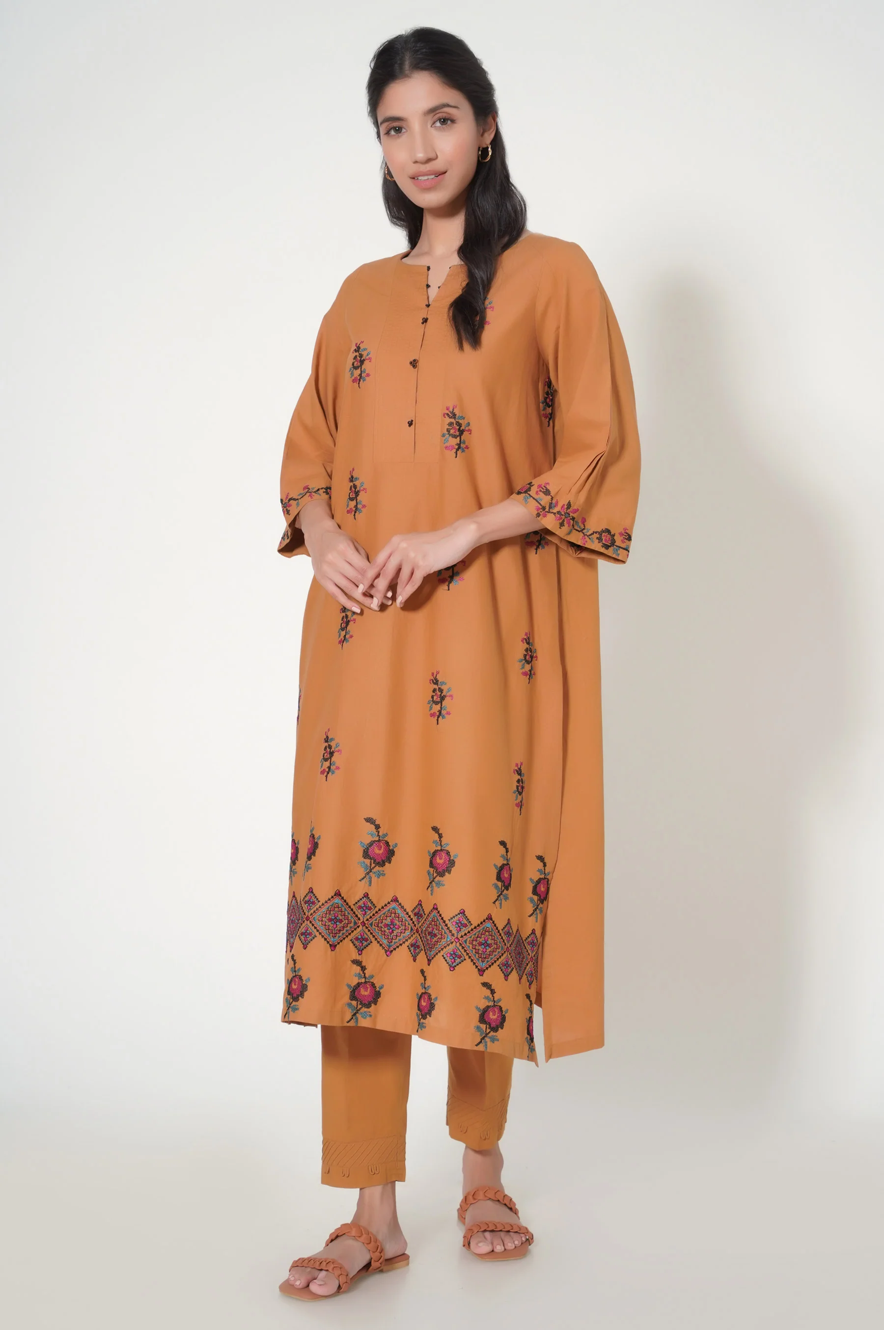 Stitched 2 Piece Cambric Embroidered  Suit - Image 2