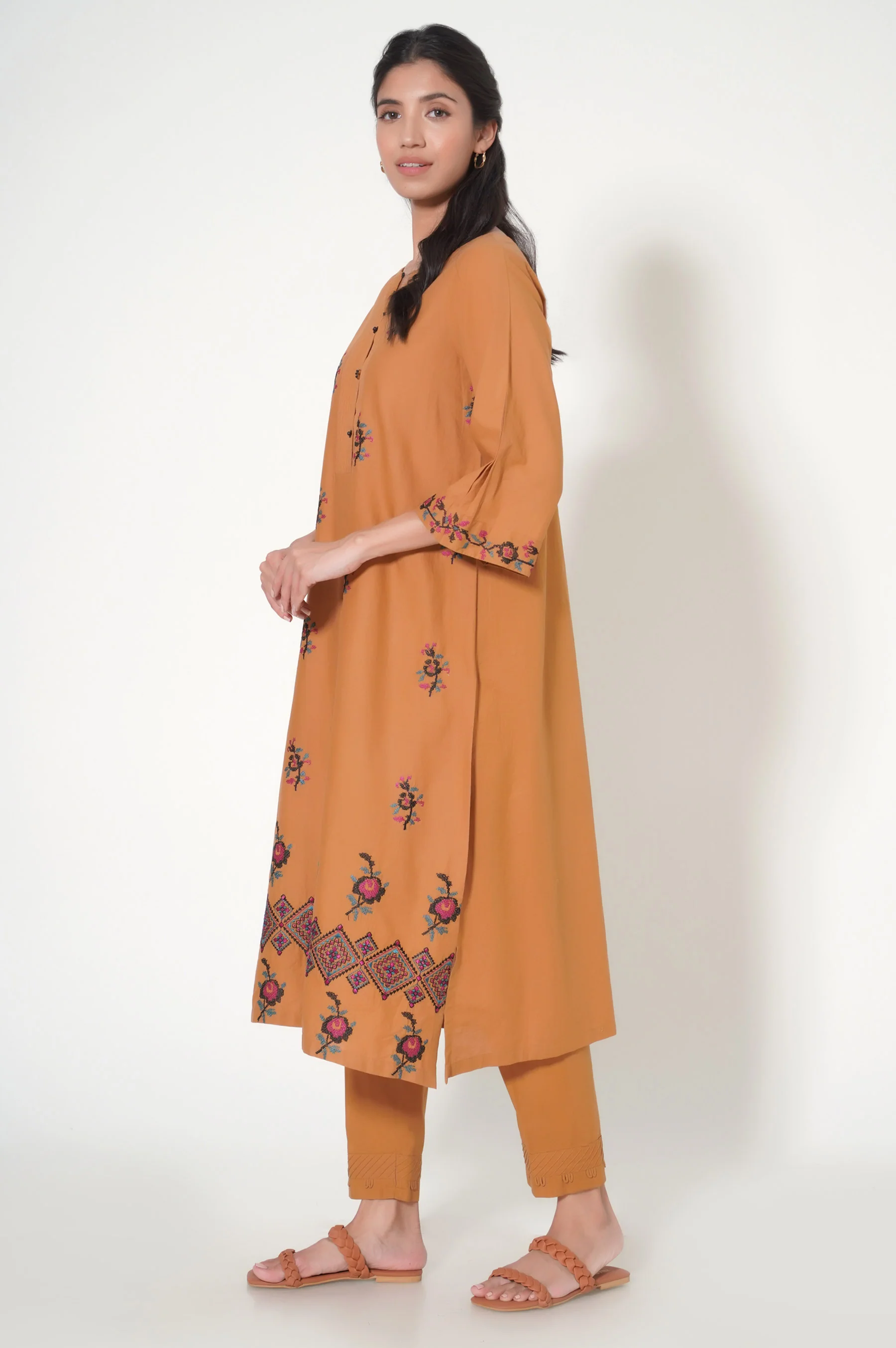 Stitched 2 Piece Cambric Embroidered  Suit - Image 4