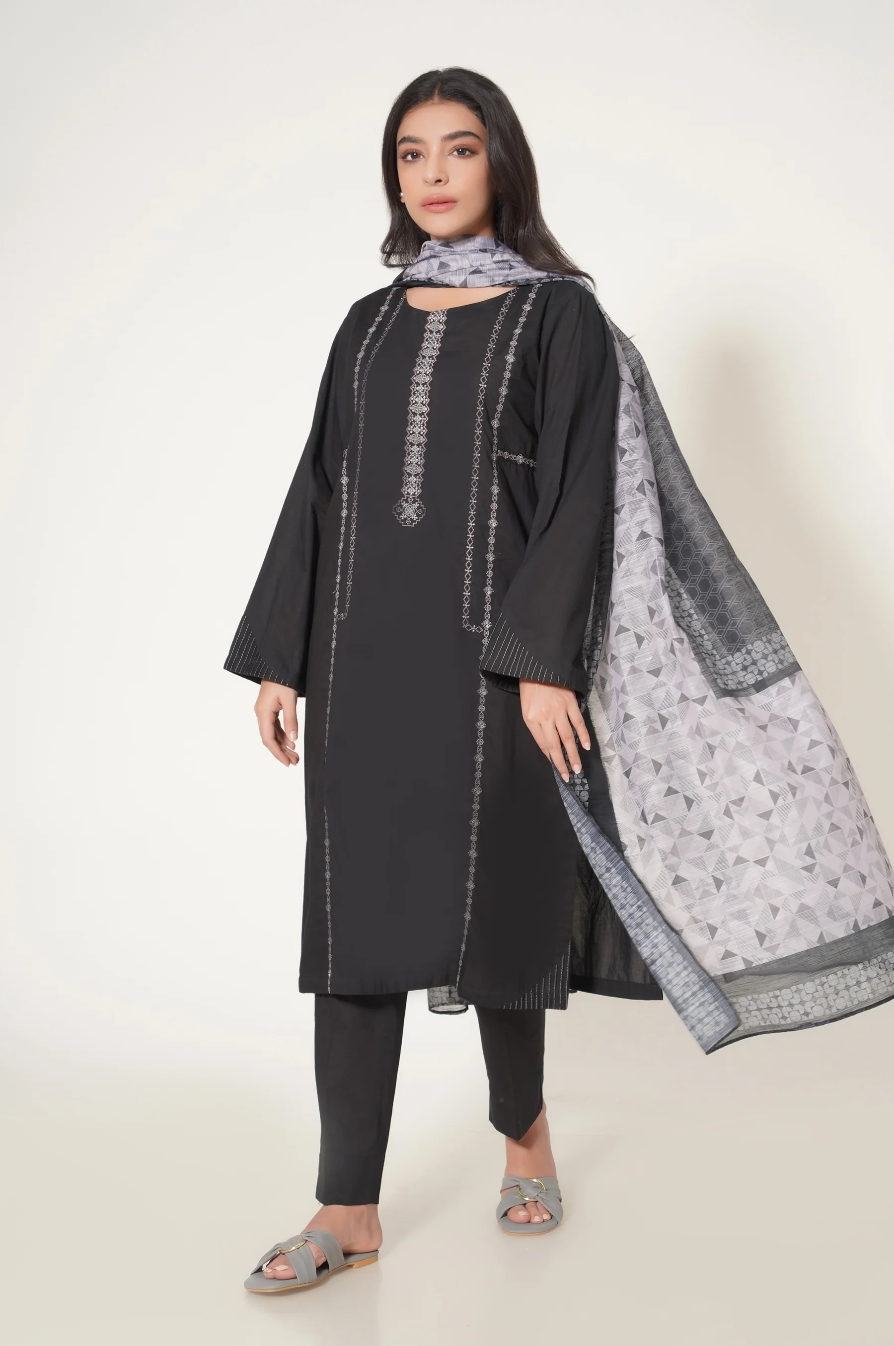 Stitched 2 Piece Cambric Embroidered Suit
