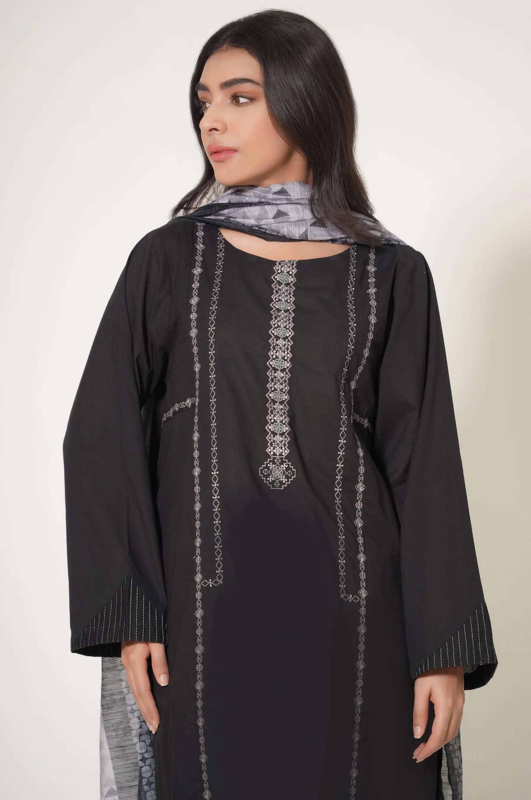 Stitched 2 Piece Cambric Embroidered Suit - Image 6