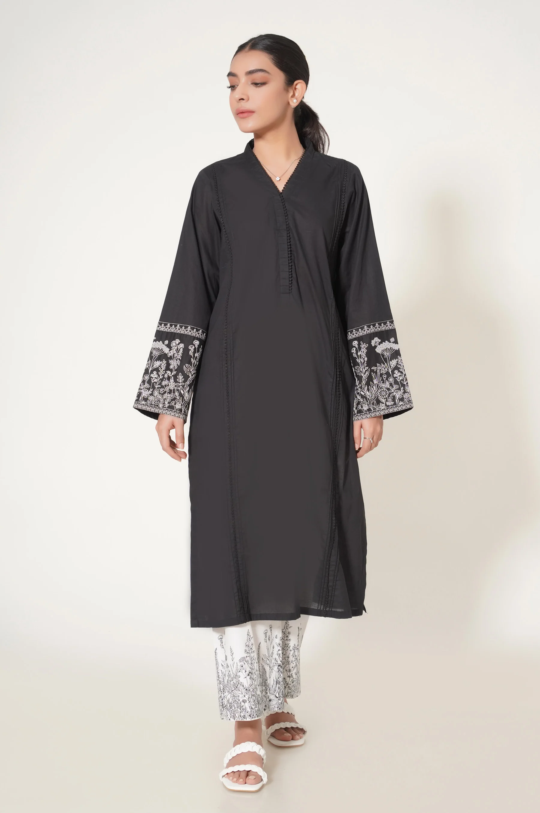 Stitched 2 Piece Cambric Embroidered Suit - Image 4