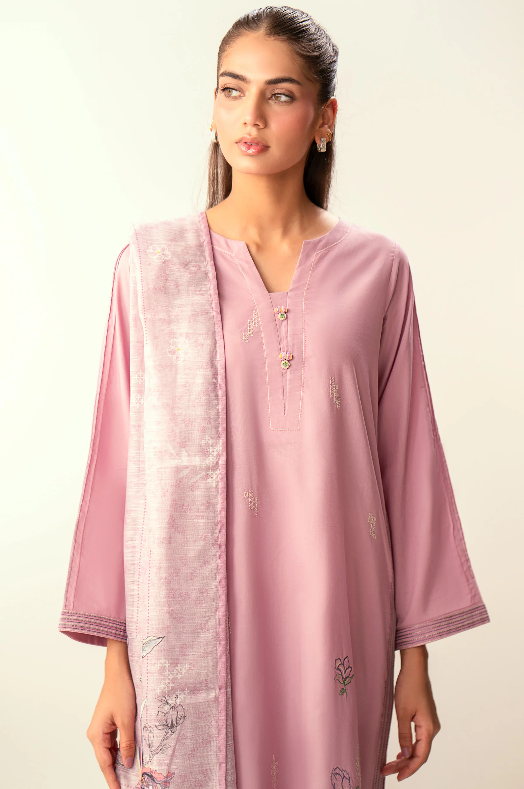 Stitched 2 Piece Embroidered Cambric Suit - Image 2