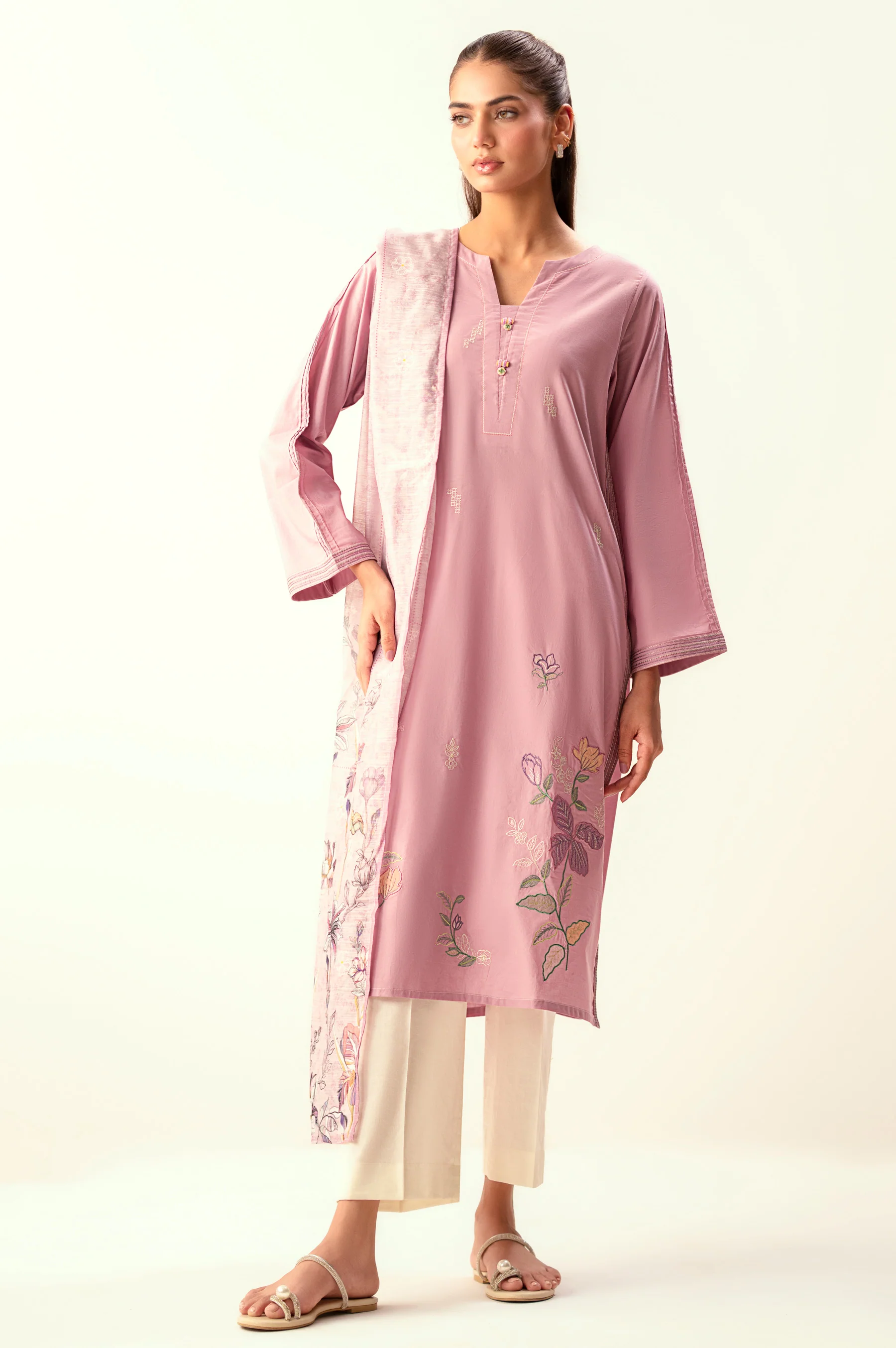 Stitched 2 Piece Embroidered Cambric Suit - Image 4