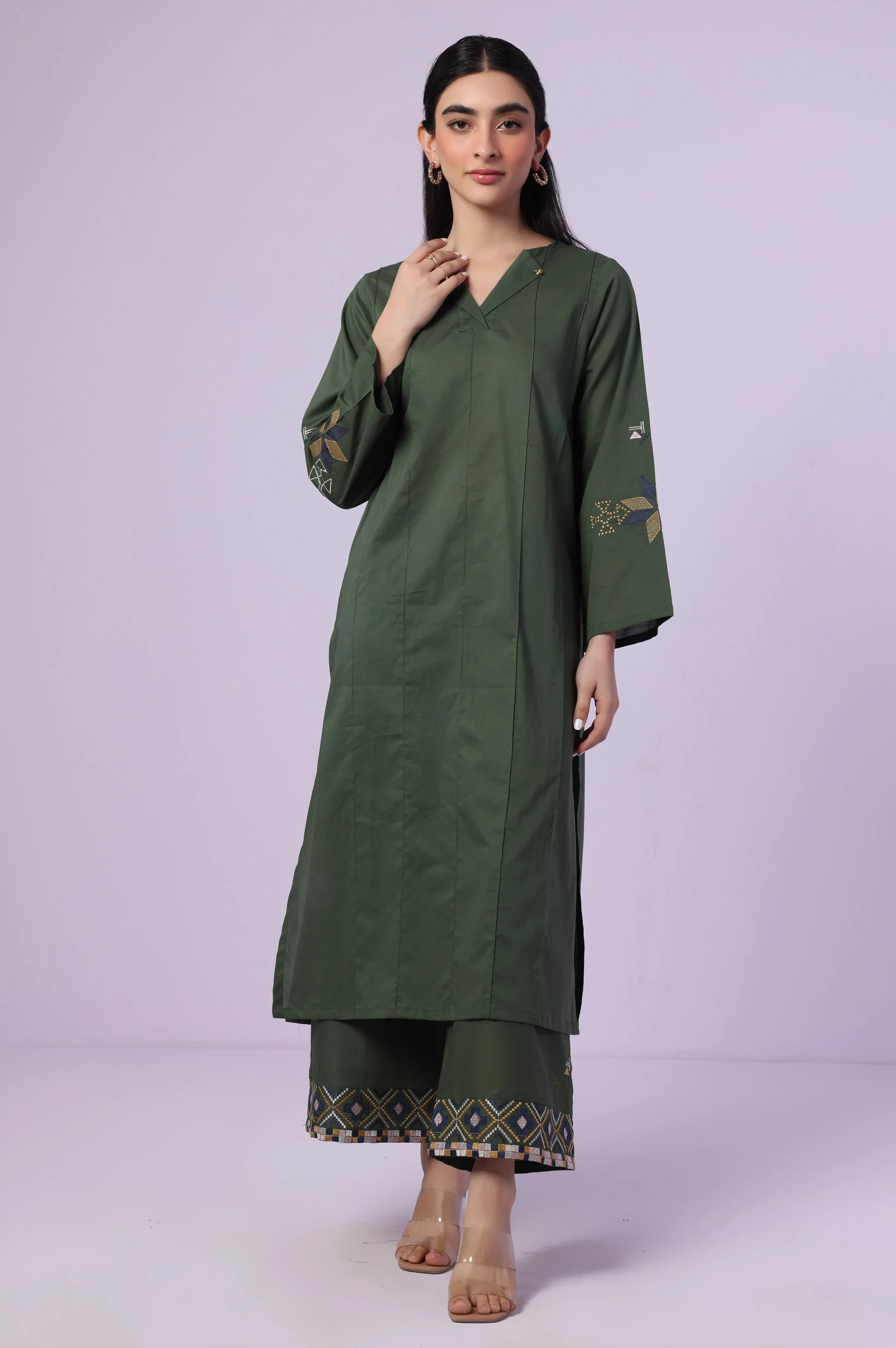 Stitched 2 Piece Embroidered Cambric Suit