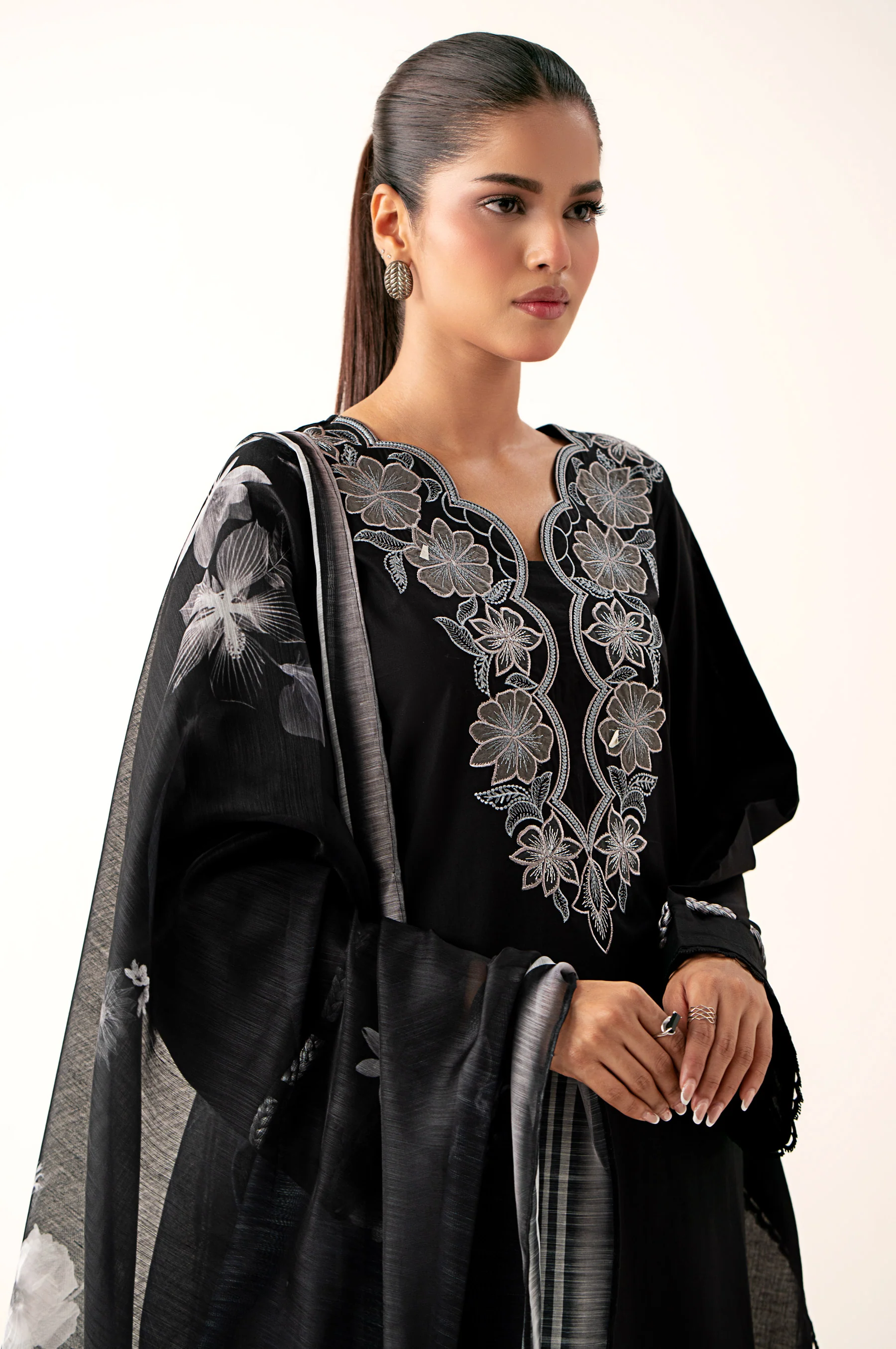 Stitched 2 Piece Embroidered Cambric Shirt With Digital Printed Dupatta - Image 2