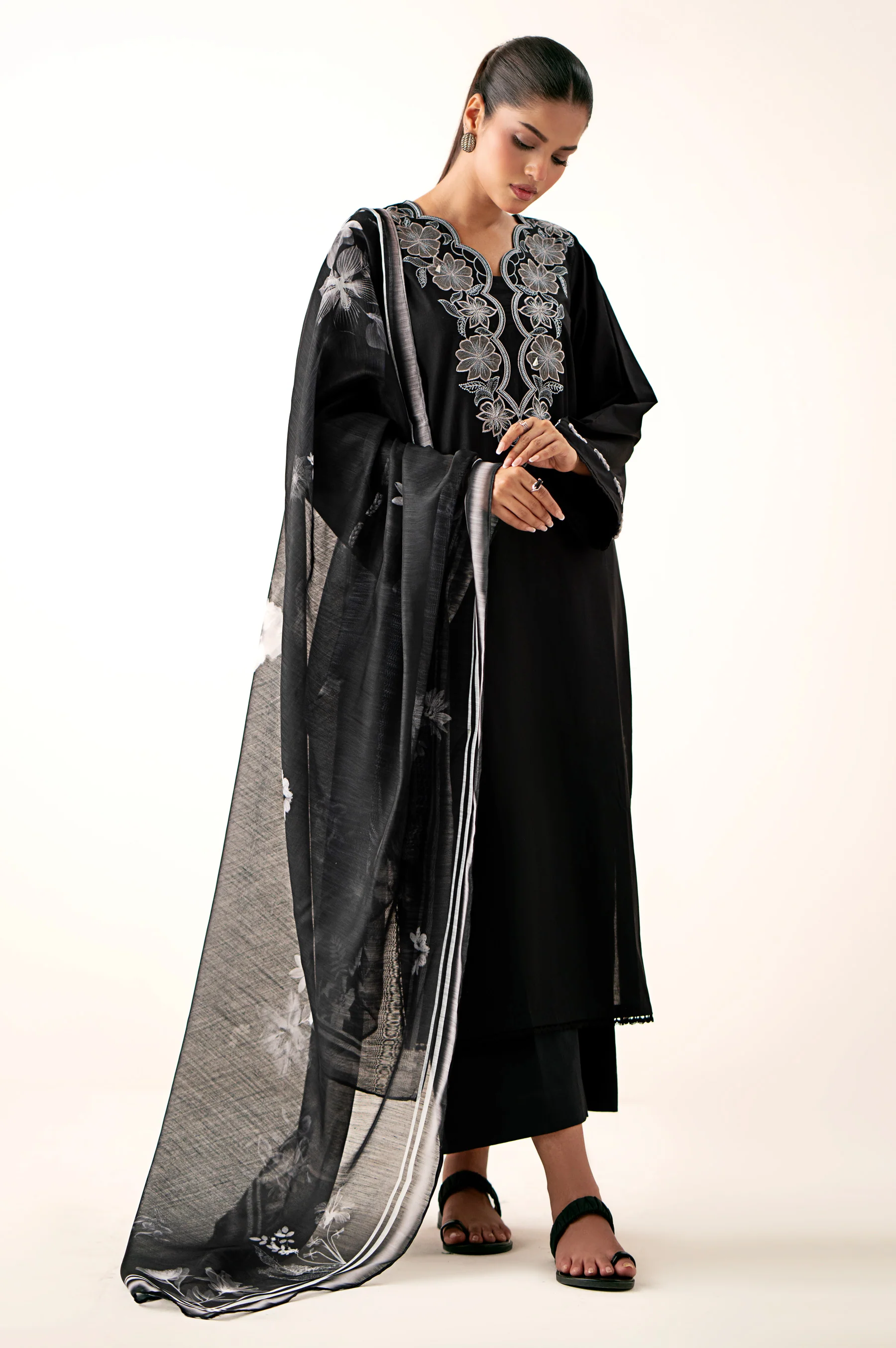 Stitched 2 Piece Embroidered Cambric Shirt With Digital Printed Dupatta - Image 3