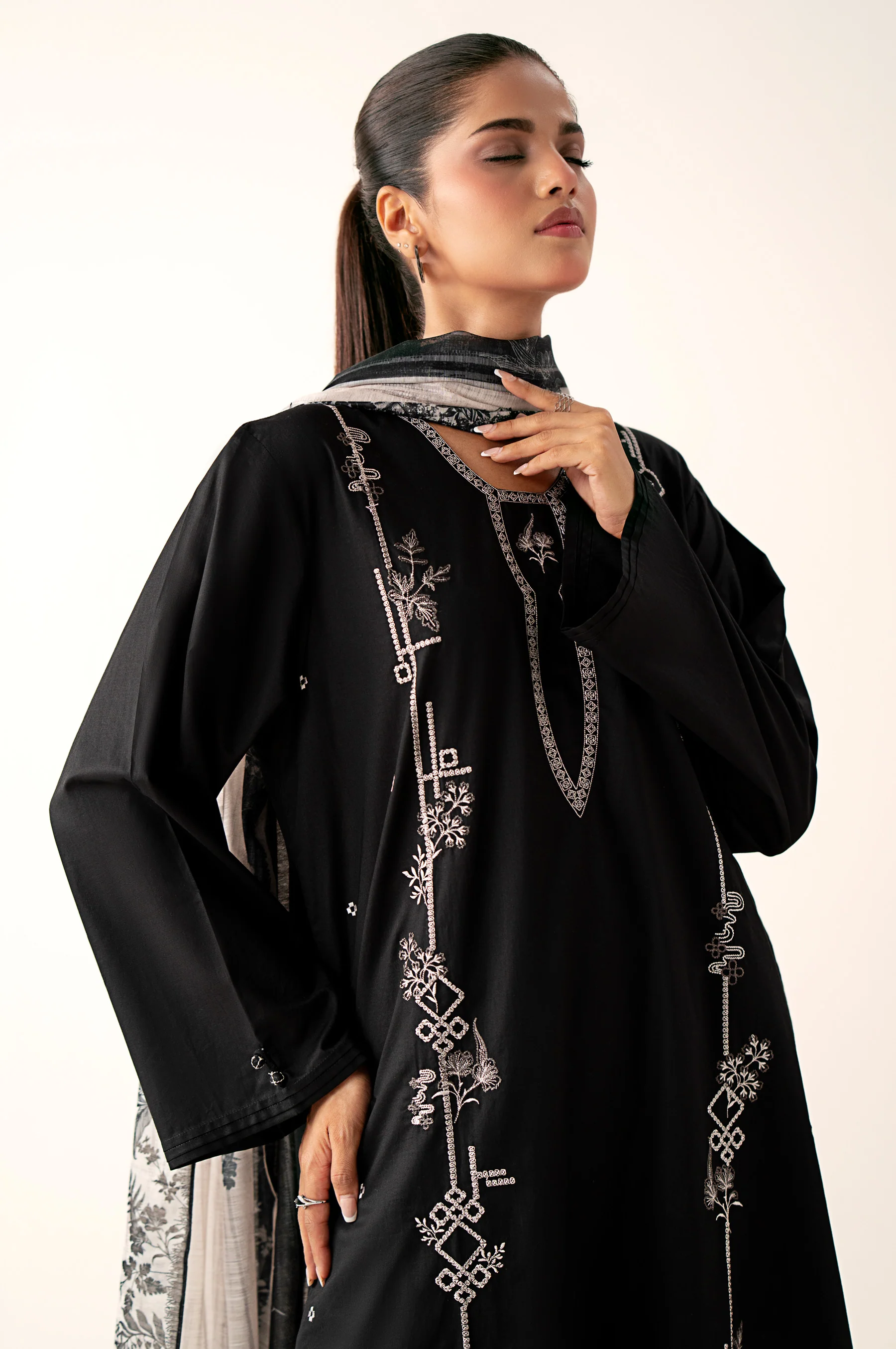 Stitched 2 Piece Embroidered Cambric Shirt With Monar Dupatta - Image 2