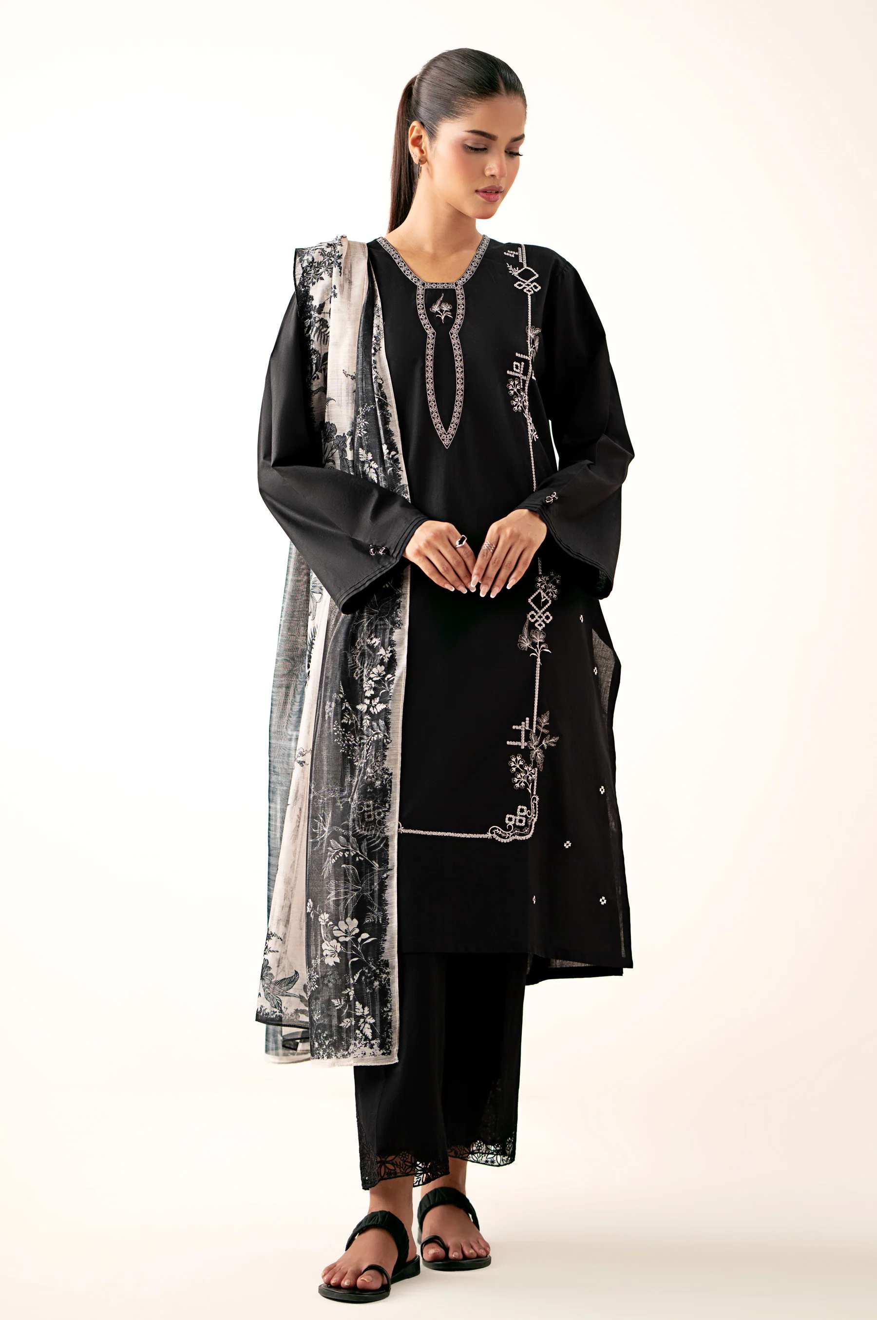 Stitched 2 Piece Embroidered Cambric Shirt With Monar Dupatta - Image 3