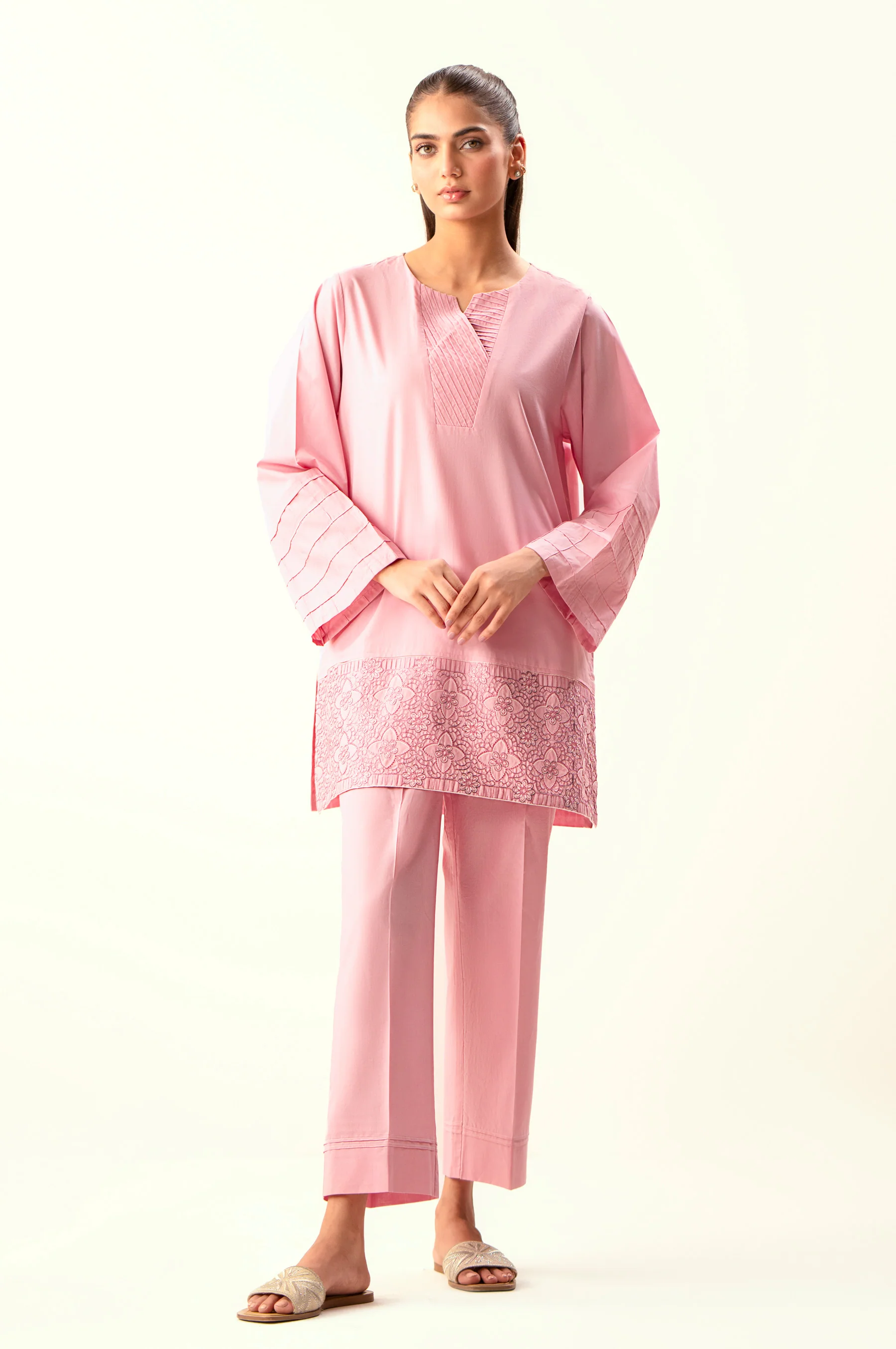 Stitched 2 Piece Embroidered Cambric Suit - Image 2