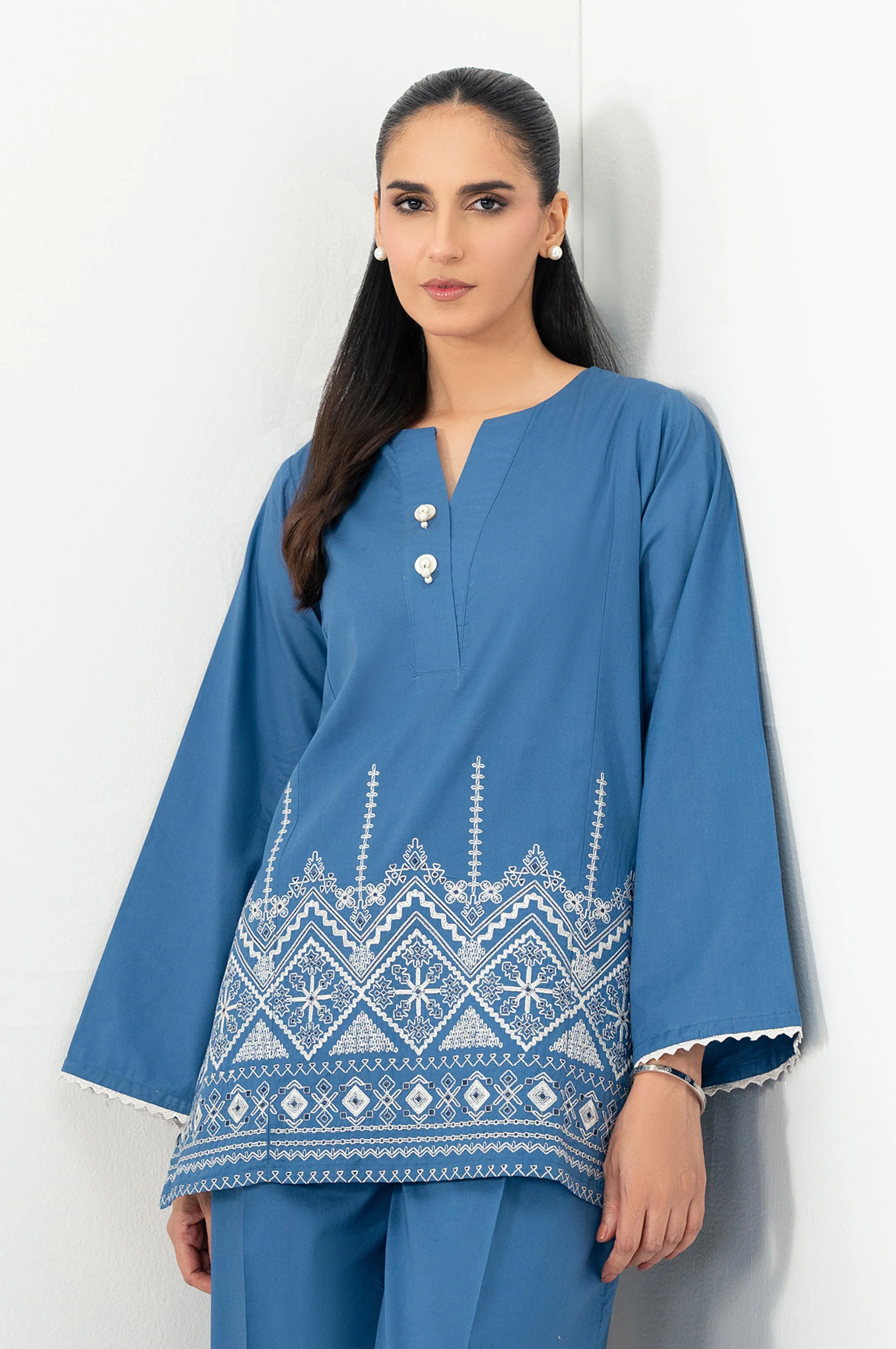 Stitched 2 Piece Embroidered Cambric Suit - Image 2