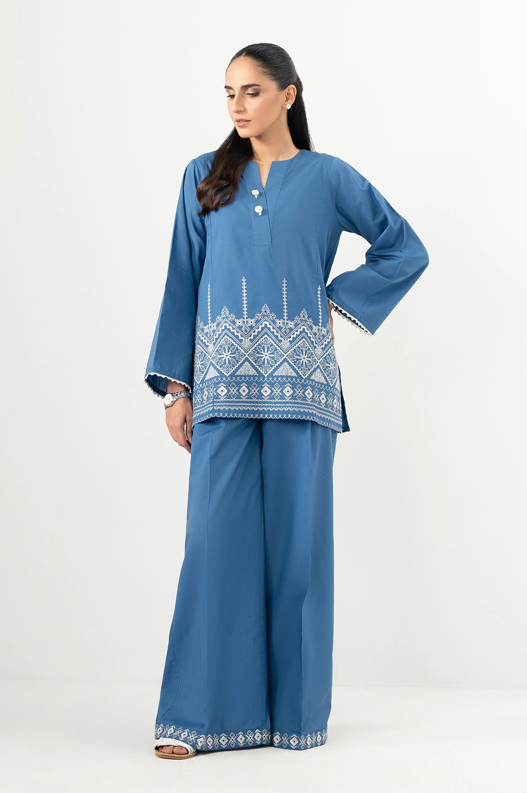 Stitched 2 Piece Embroidered Cambric Suit - Image 5