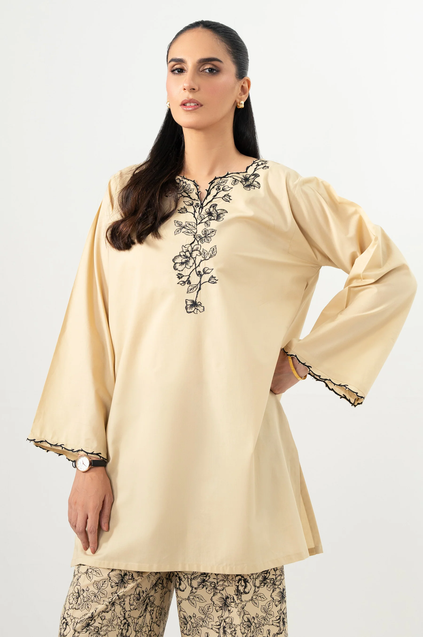 Stitched 2 Piece Embroidered Cambric Suit - Image 2